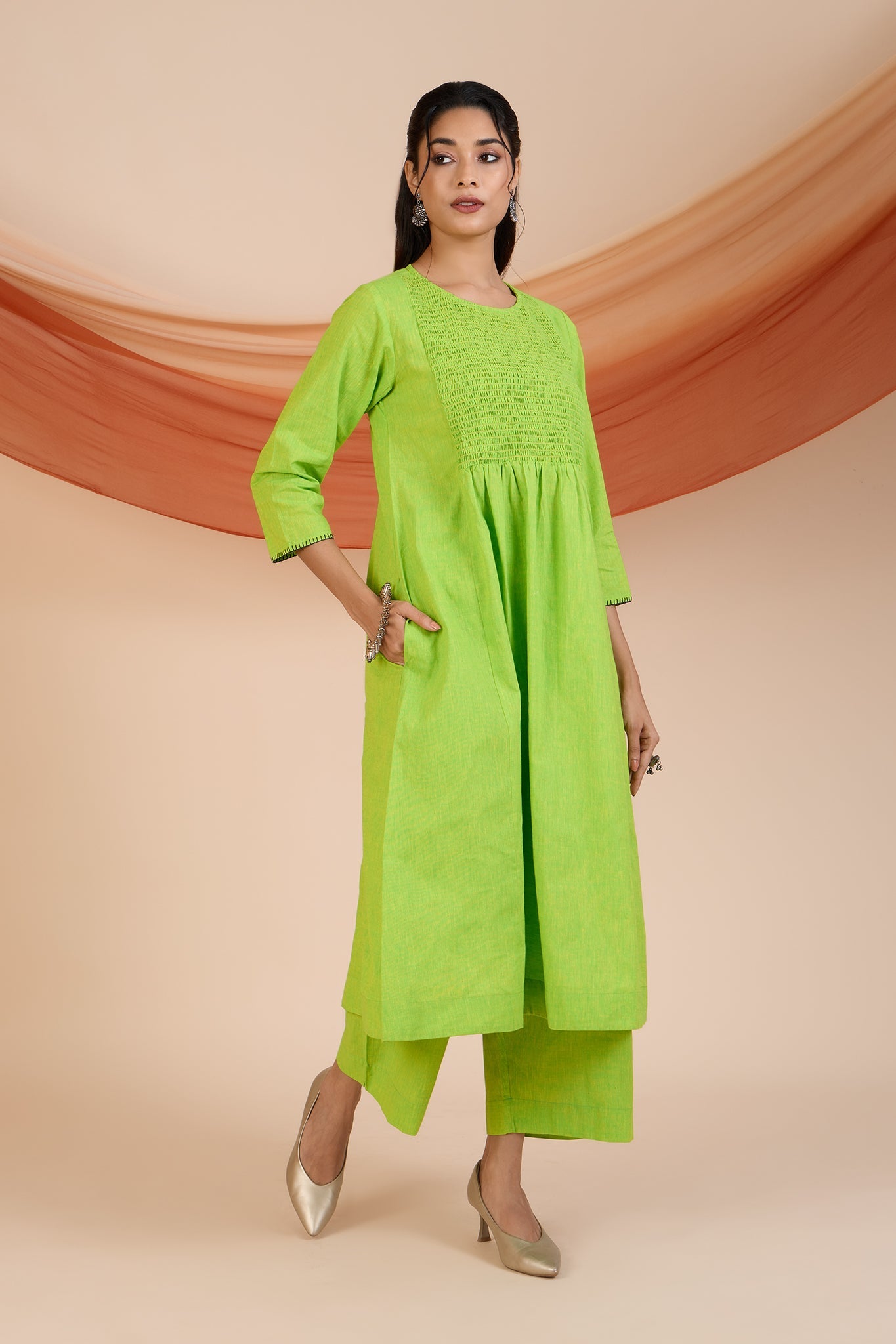 Maati Craft Co-ord Set Zest of Dawn Smocked Yoke Kurta & Pants