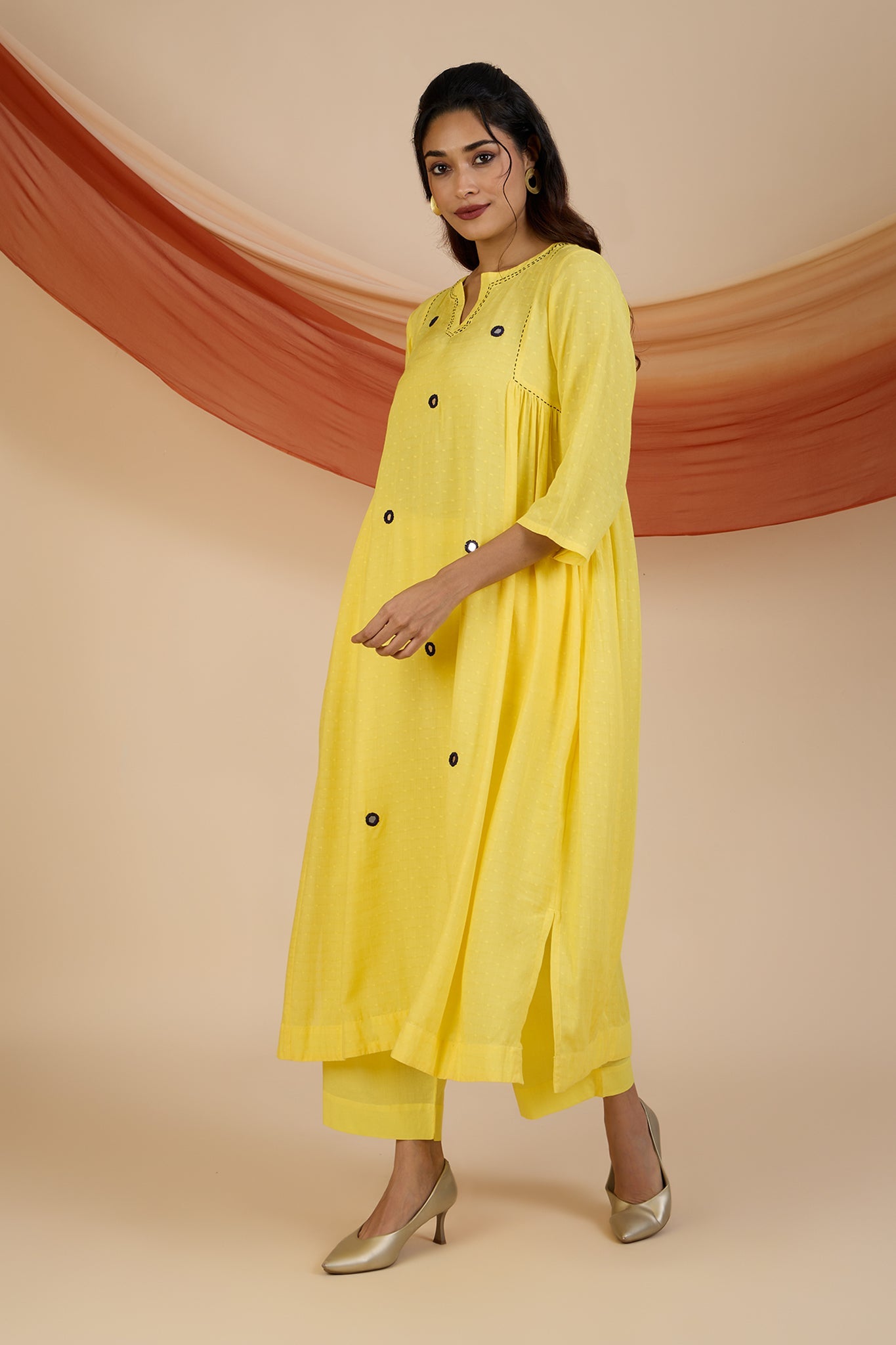 Maati Craft Co-ord Set Sunlit Violet Reflections Side Gather A-Line Kurta & Pants