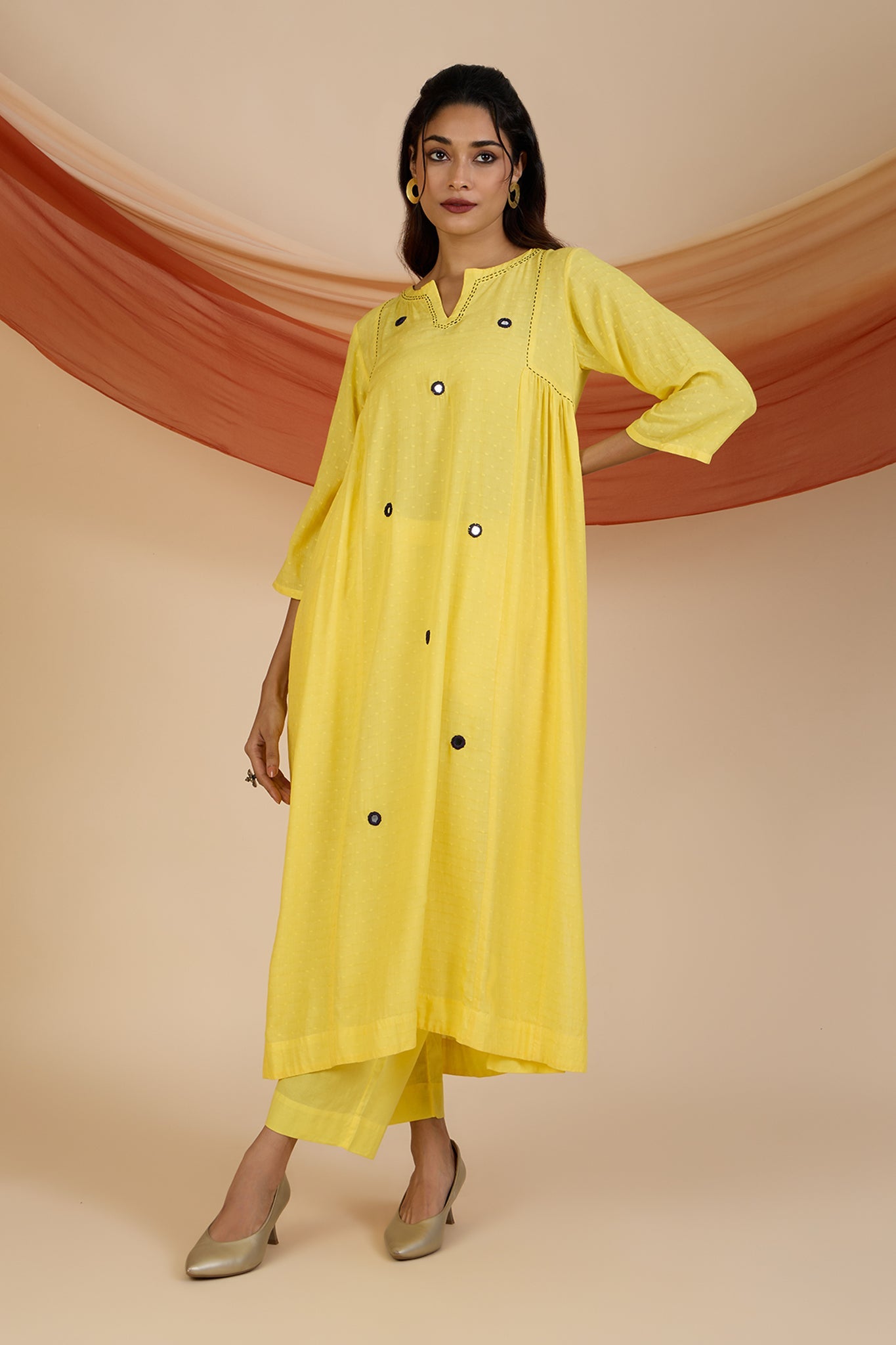 Maati Craft Co-ord Set Sunlit Violet Reflections Side Gather A-Line Kurta & Pants