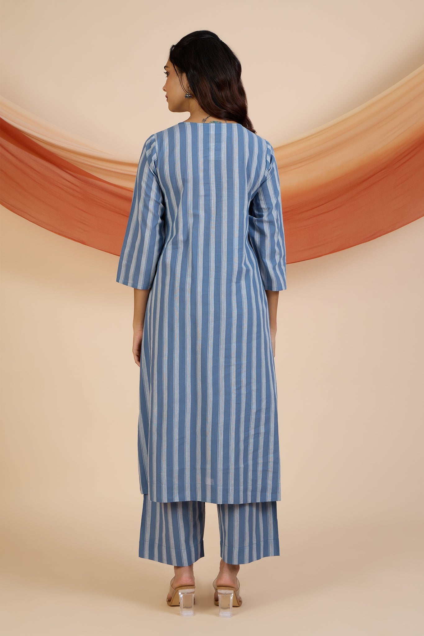 Maati Craft Co-ord Set Stormlight Stripes Smocked Yoke Kurta & Pants