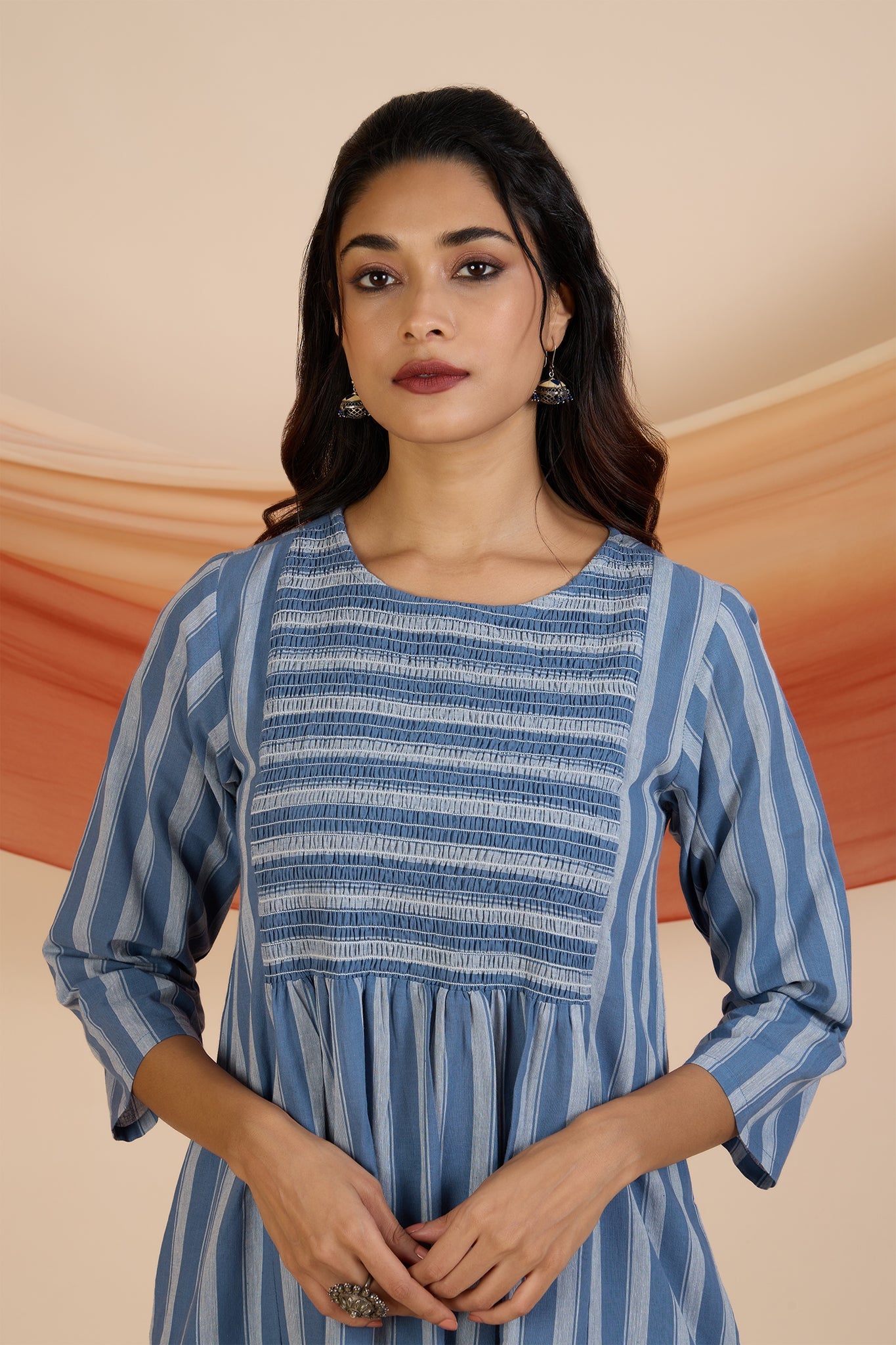 Maati Craft Co-ord Set Stormlight Stripes Smocked Yoke Kurta & Pants