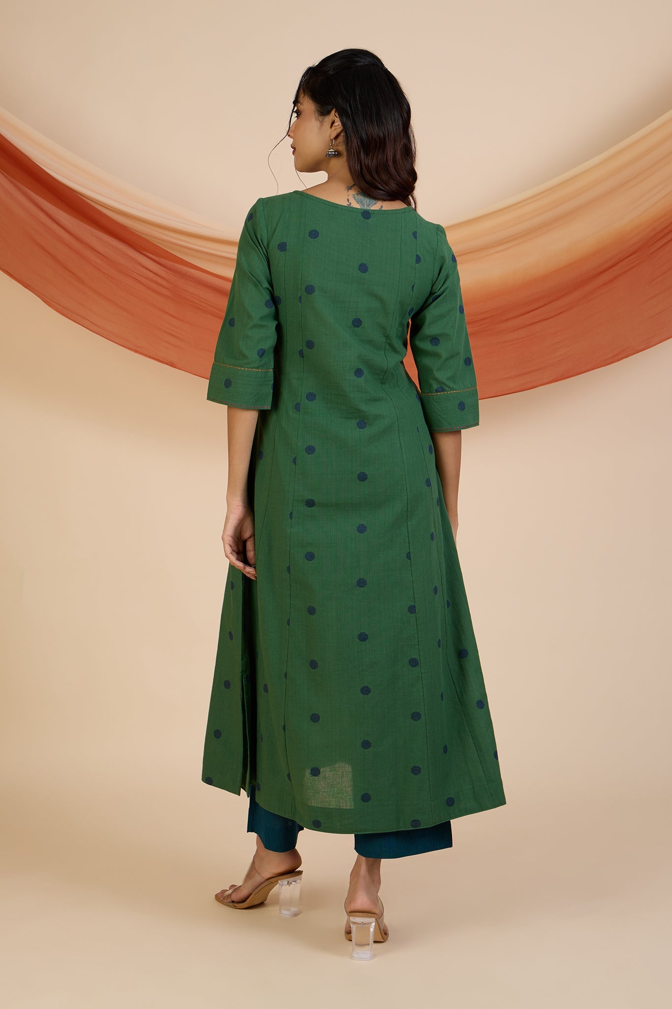 Maati Craft Jade Dots Pintuck Yoke Kurta Only with Pockets