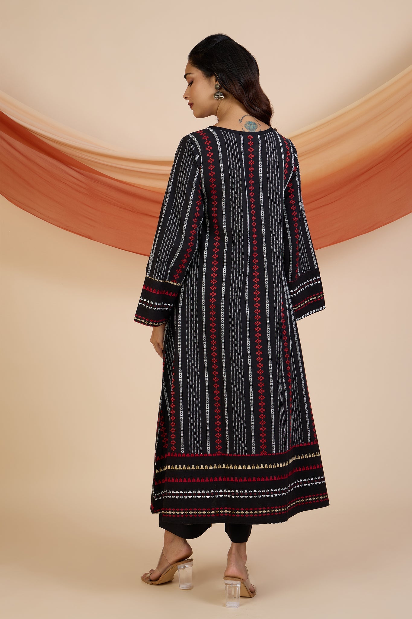 Maati Craft Crimson Reflections Boho Dress with Yoke & Funnel Sleeves