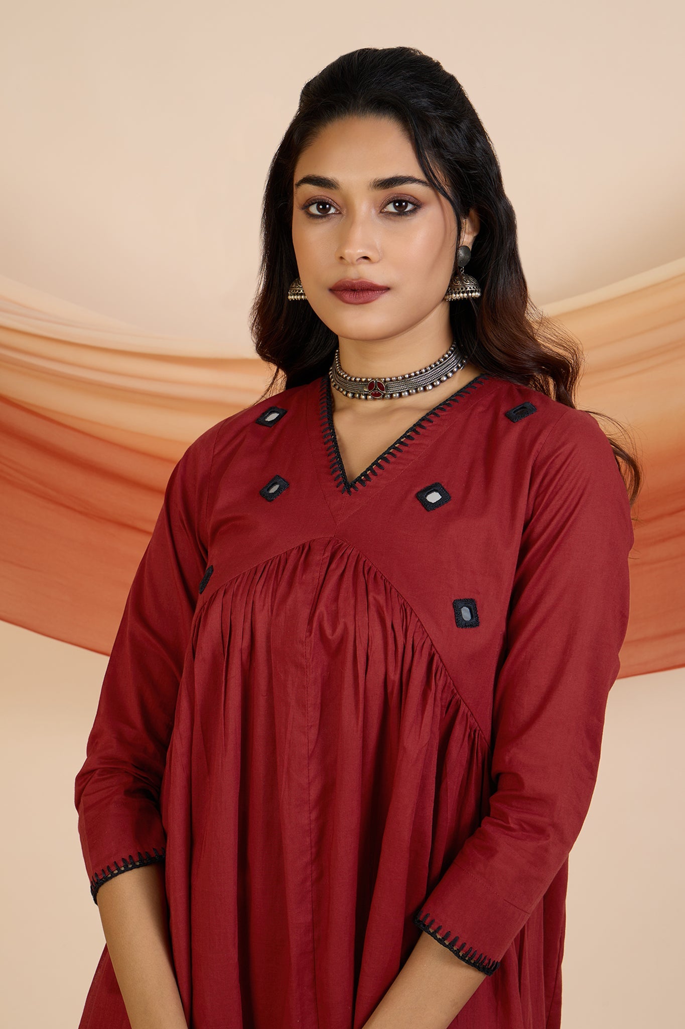 Maati Craft Rust & Noir Reverie V-Neck Gather Anarkali