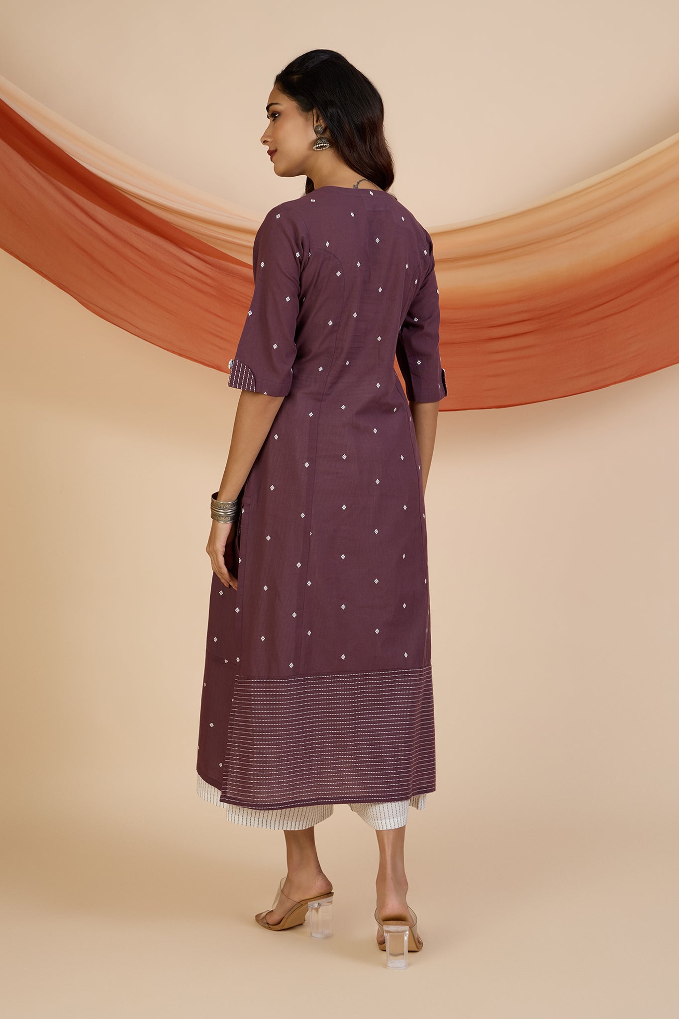 Maati Craft Co-ord Set Mauve Dusk Princess Cut Long Panelled Kurta with Slit ( set of 2 )