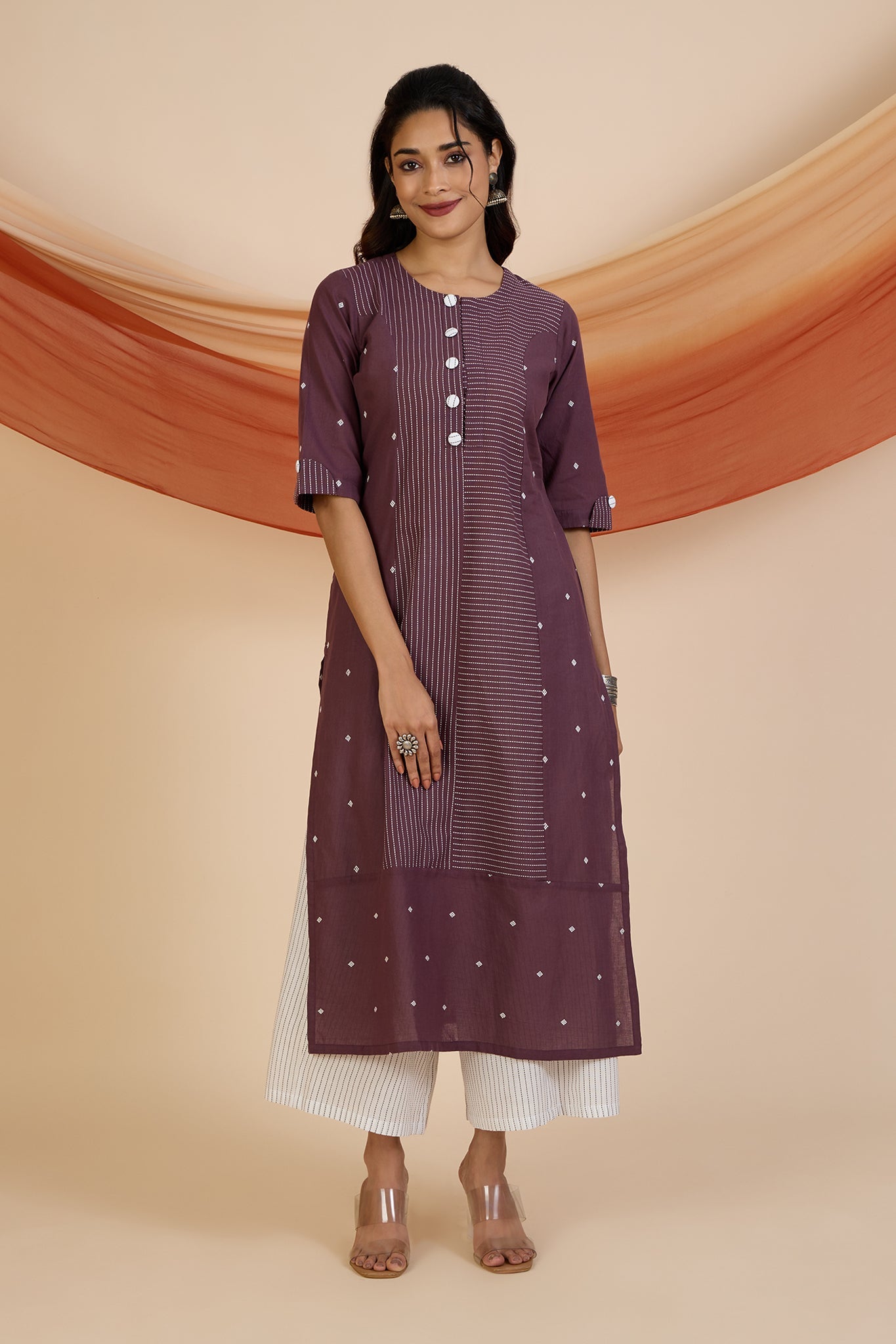 Maati Craft Co-ord Set Mauve Dusk Princess Cut Long Panelled Kurta with Slit ( set of 2 )