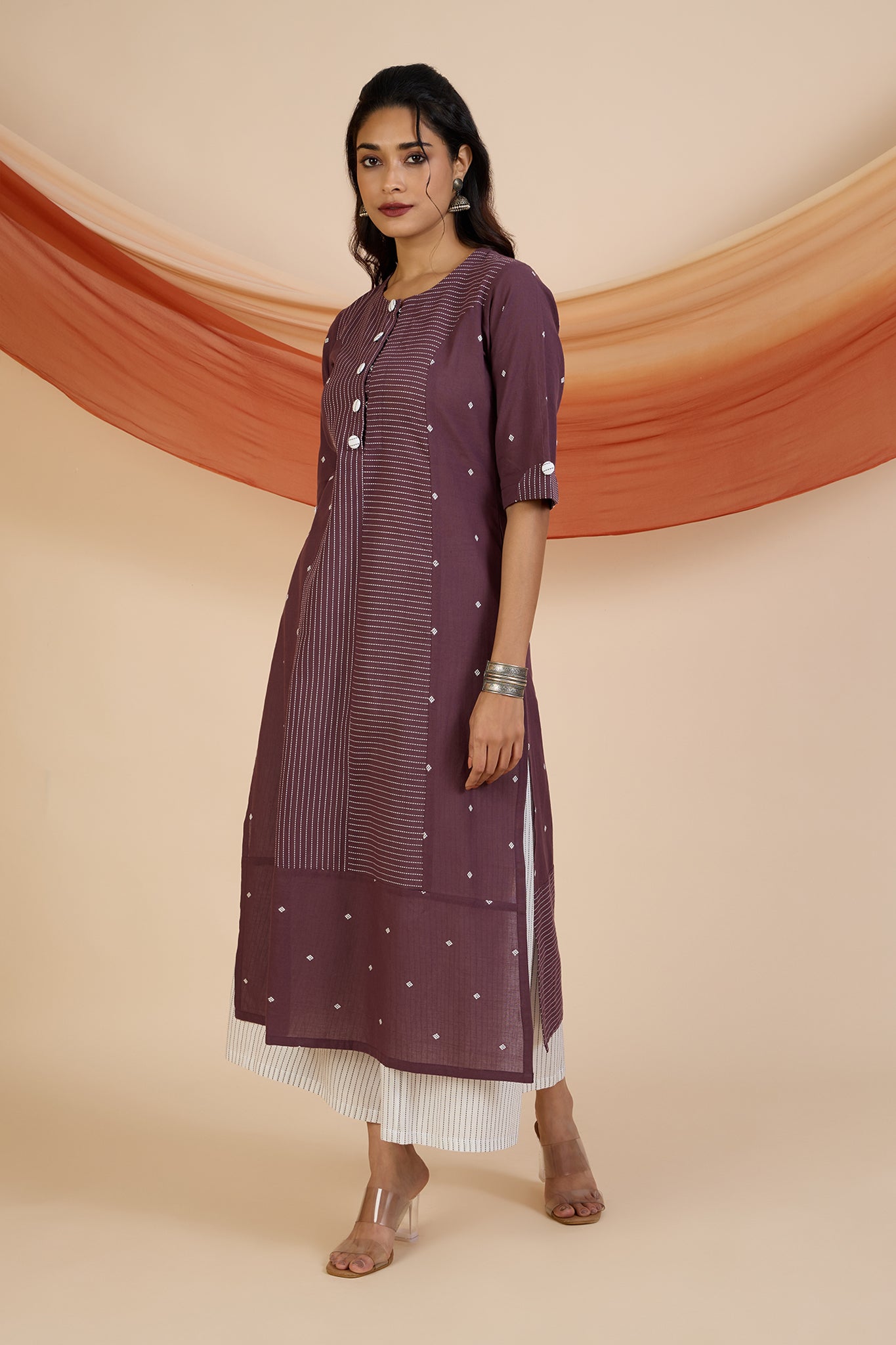 Maati Craft Co-ord Set Mauve Dusk Princess Cut Long Panelled Kurta with Slit ( set of 2 )