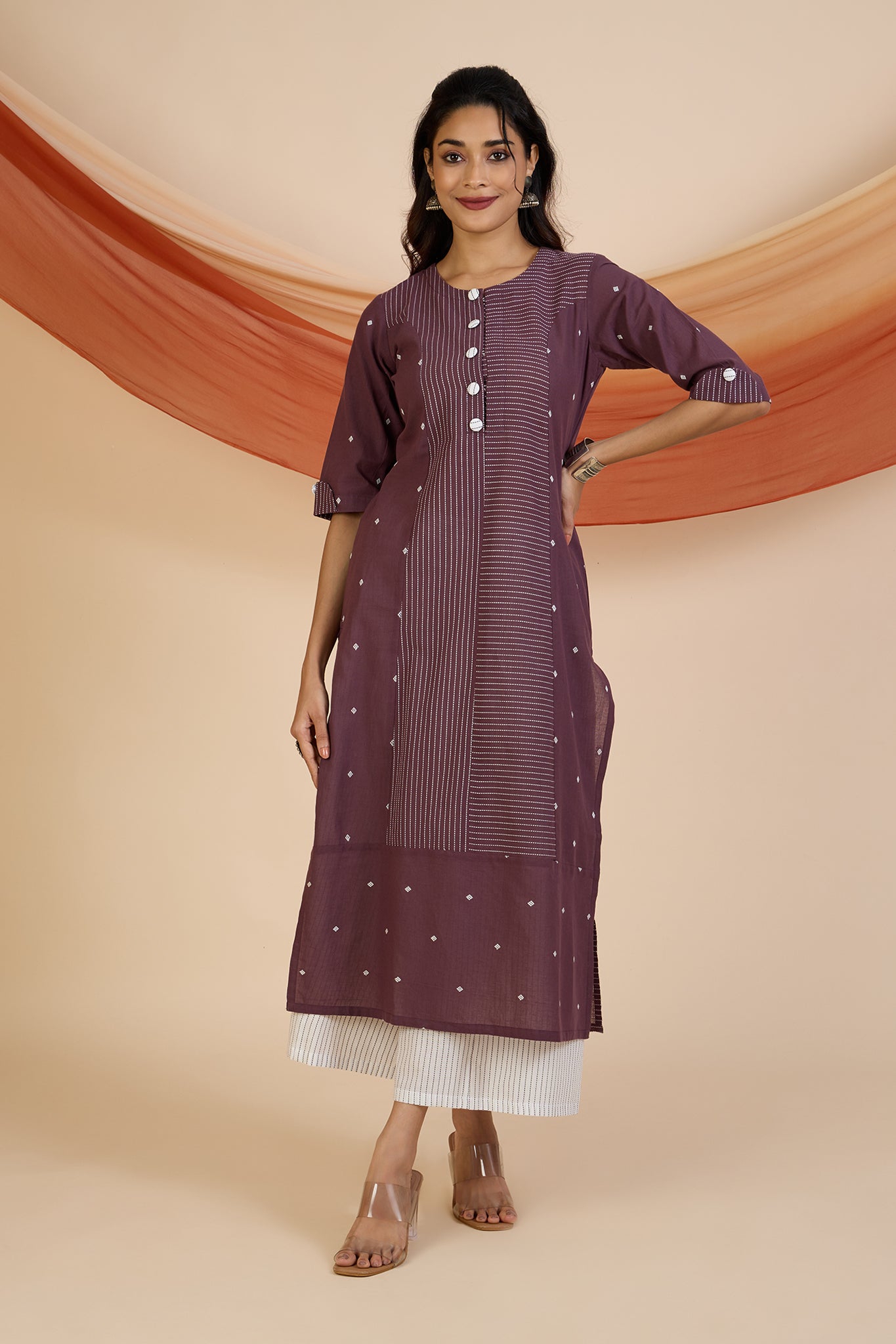 Maati Craft Co-ord Set Mauve Dusk Princess Cut Long Panelled Kurta with Slit ( set of 2 )