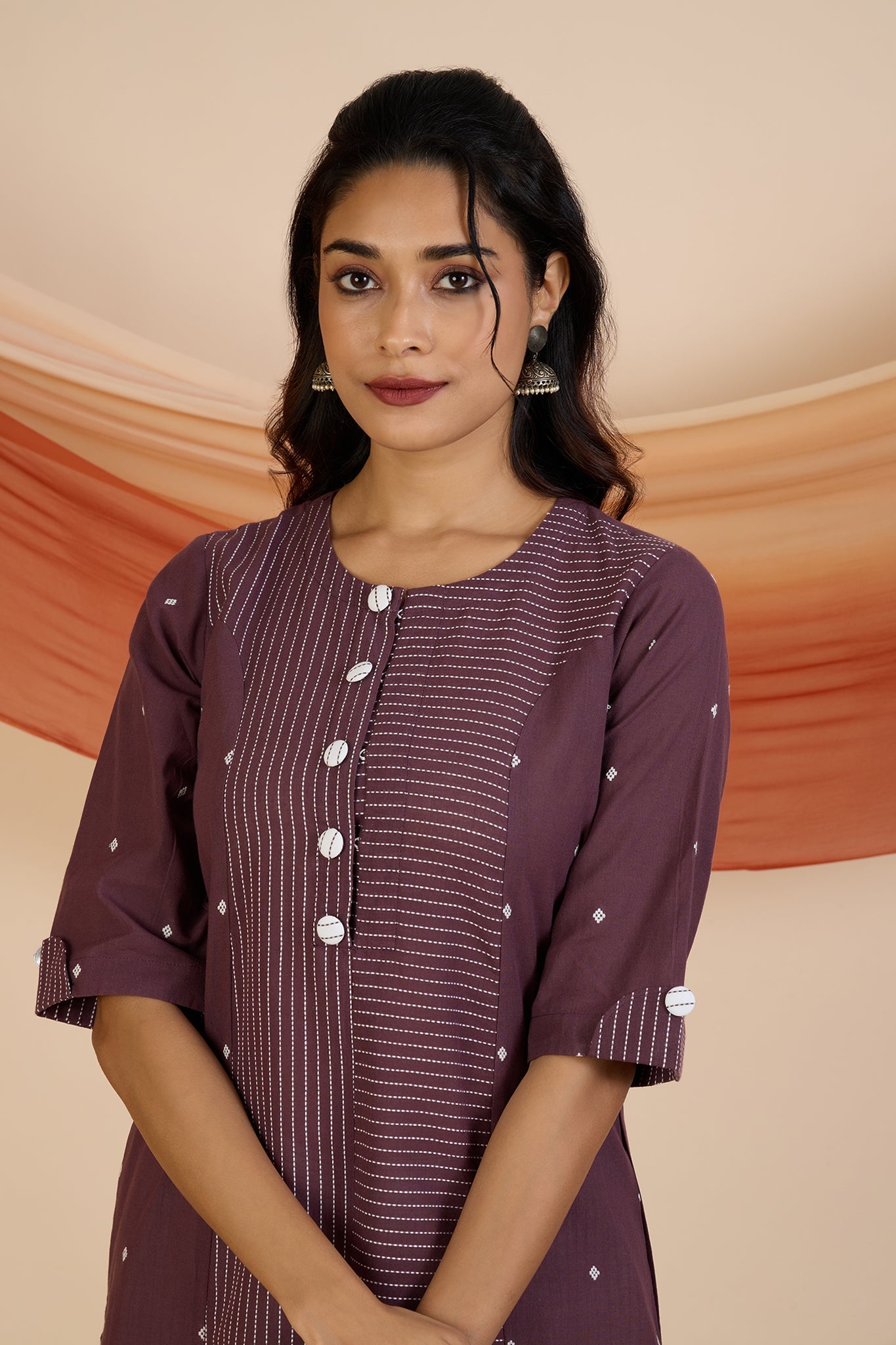 Maati Craft Co-ord Set Mauve Dusk Princess Cut Long Panelled Kurta with Slit ( set of 2 )