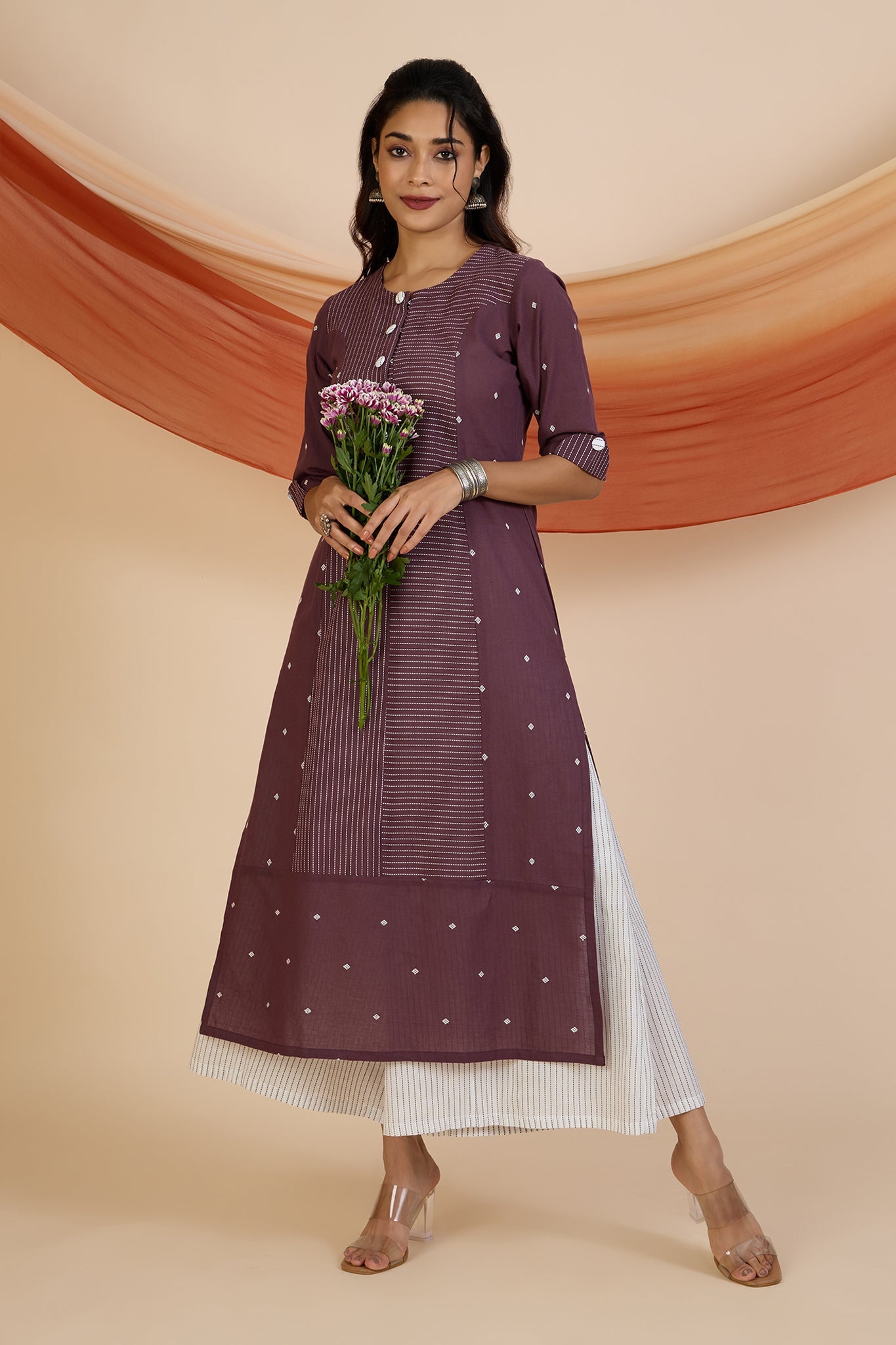 Maati Craft Co-ord Set Mauve Dusk Princess Cut Long Panelled Kurta with Slit ( set of 2 )