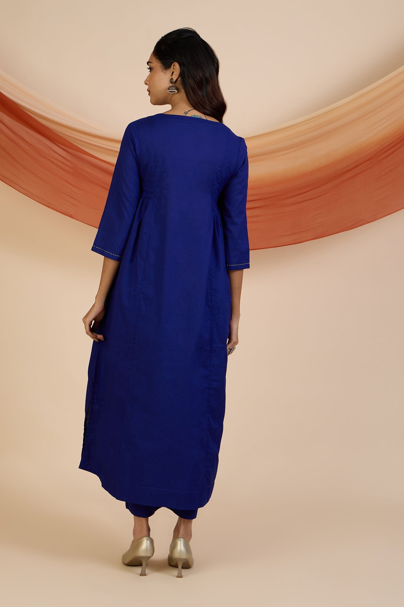 Maati Craft Co-ord Set Sapphires & Emerald Side Gather A-Line Kurta & Pants