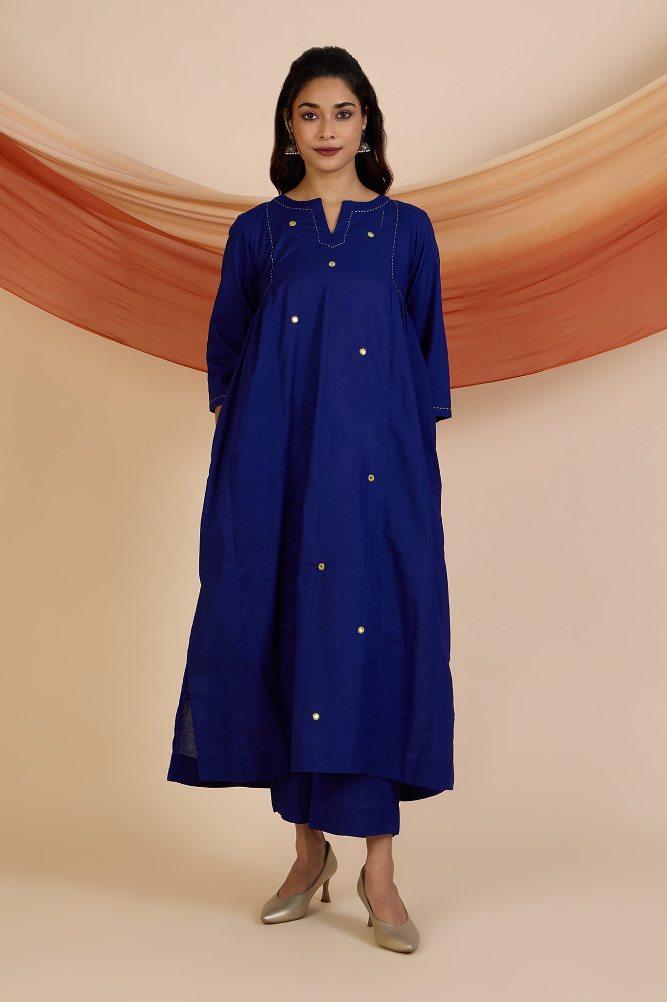Maati Craft Co-ord Set Sapphires & Emerald Side Gather A-Line Kurta & Pants