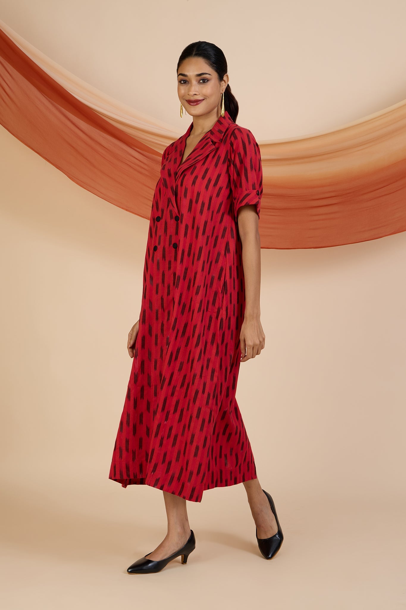 Maati Craft Red Ember Specks Midi Blazer Dress