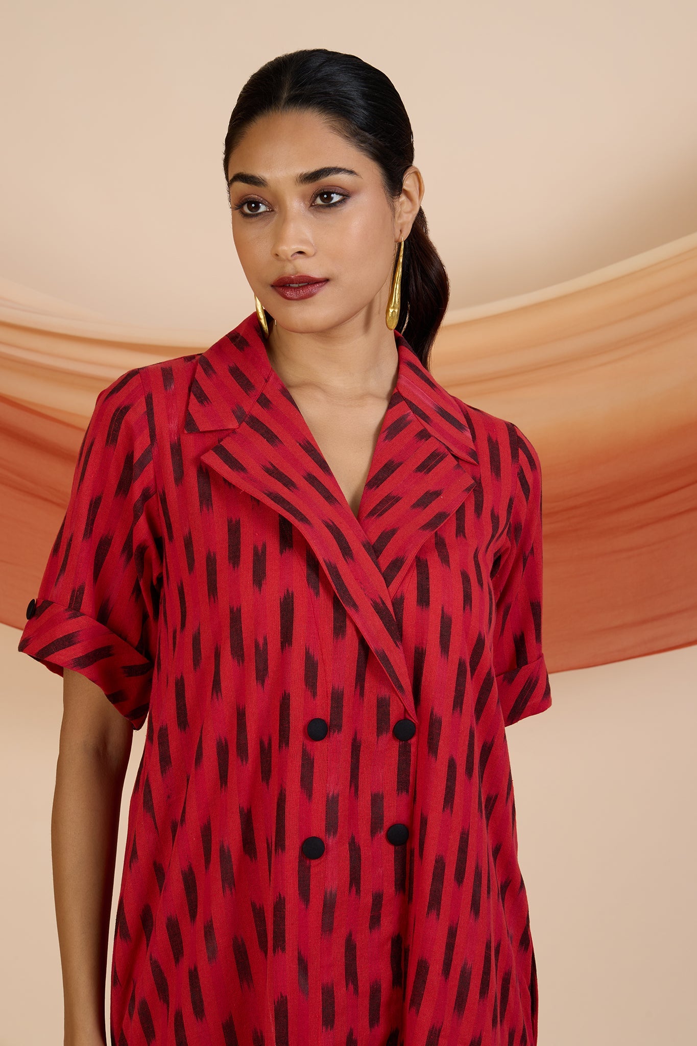 Maati Craft Red Ember Specks Midi Blazer Dress