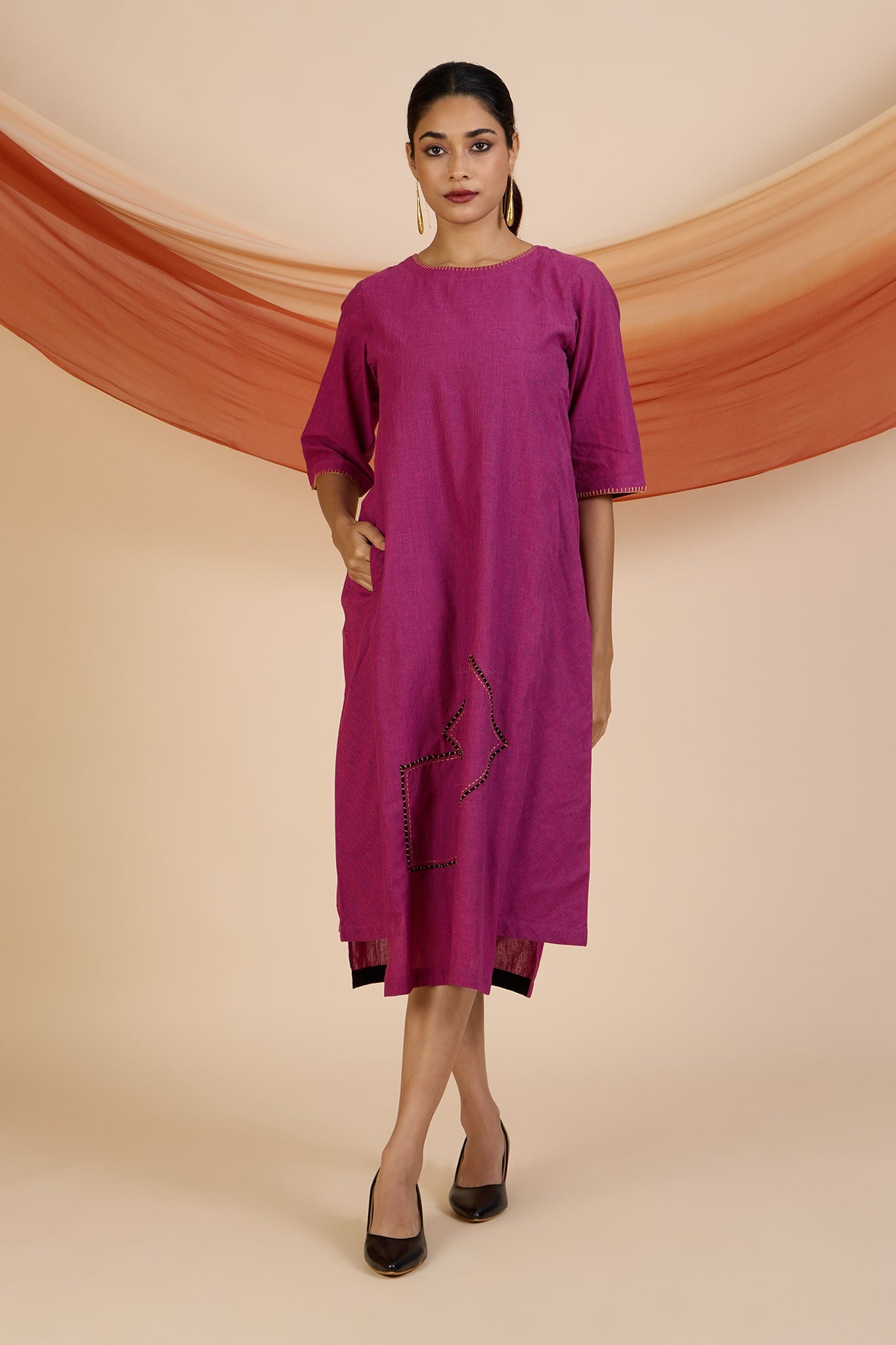 Maati Craft Magenta Melody Side Bias Shift Dress