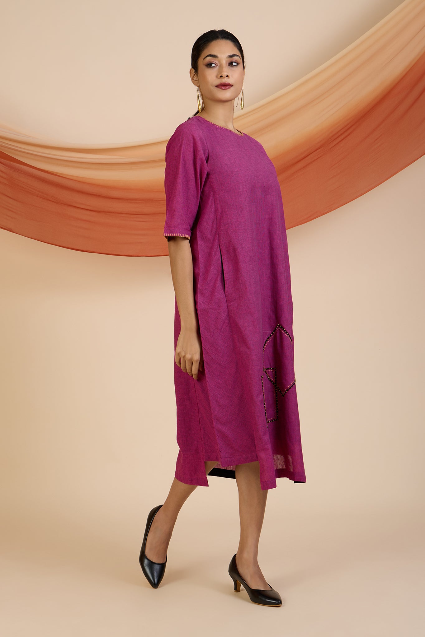 Maati Craft Magenta Melody Side Bias Shift Dress