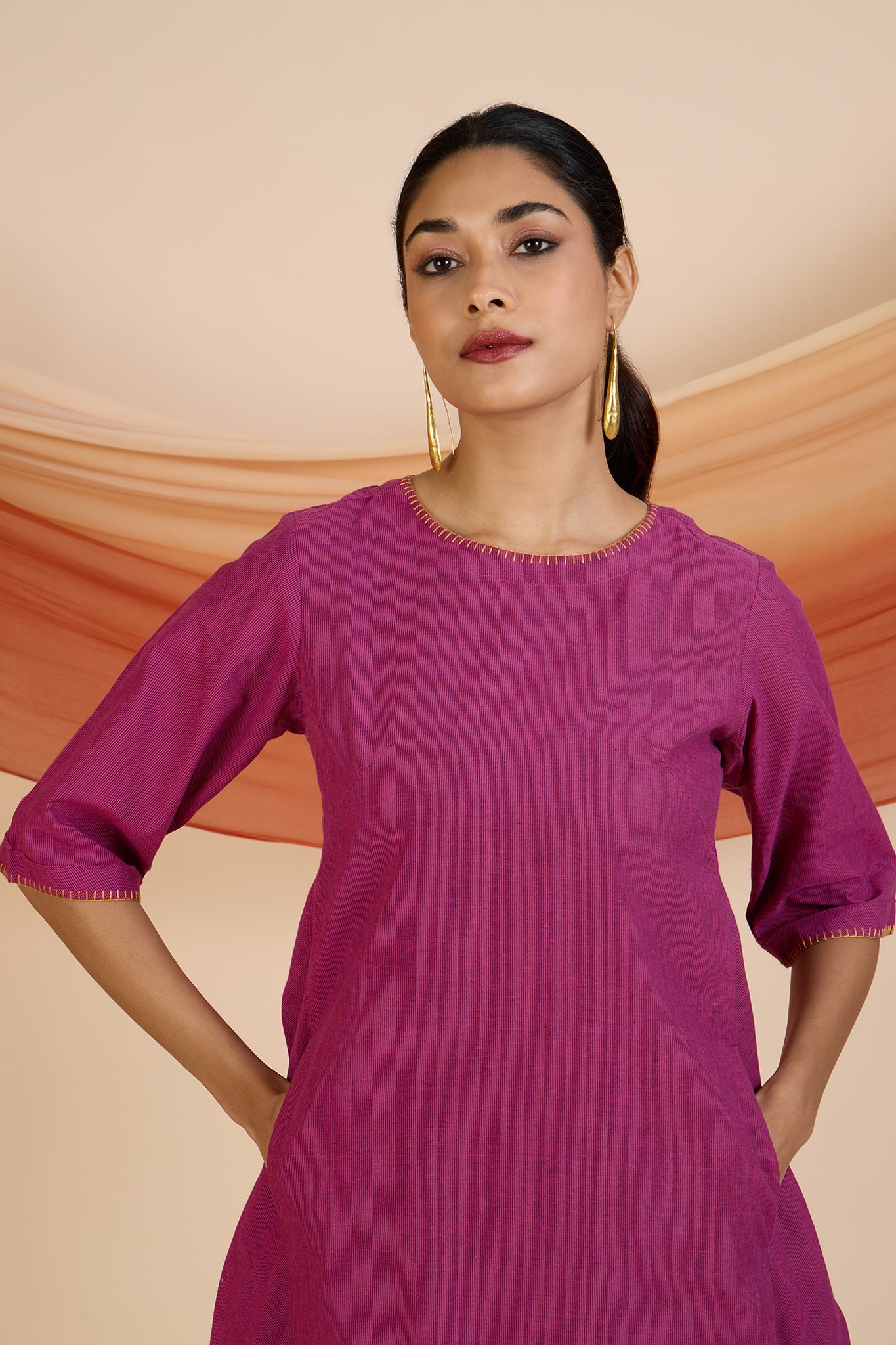 Maati Craft Magenta Melody Side Bias Shift Dress