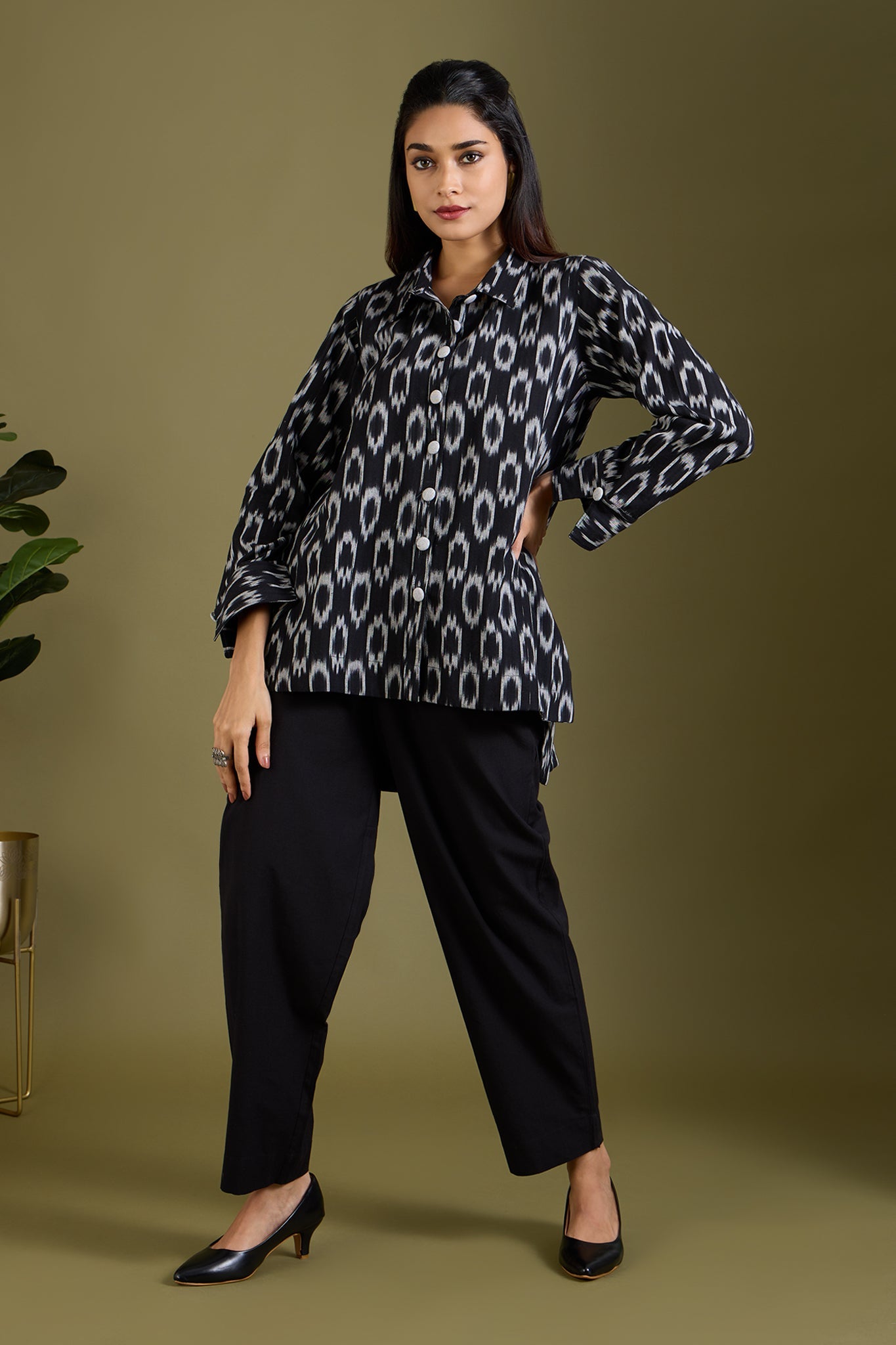 Maati Craft Smoke & Charcoal High Low Hem Cotton Shirt