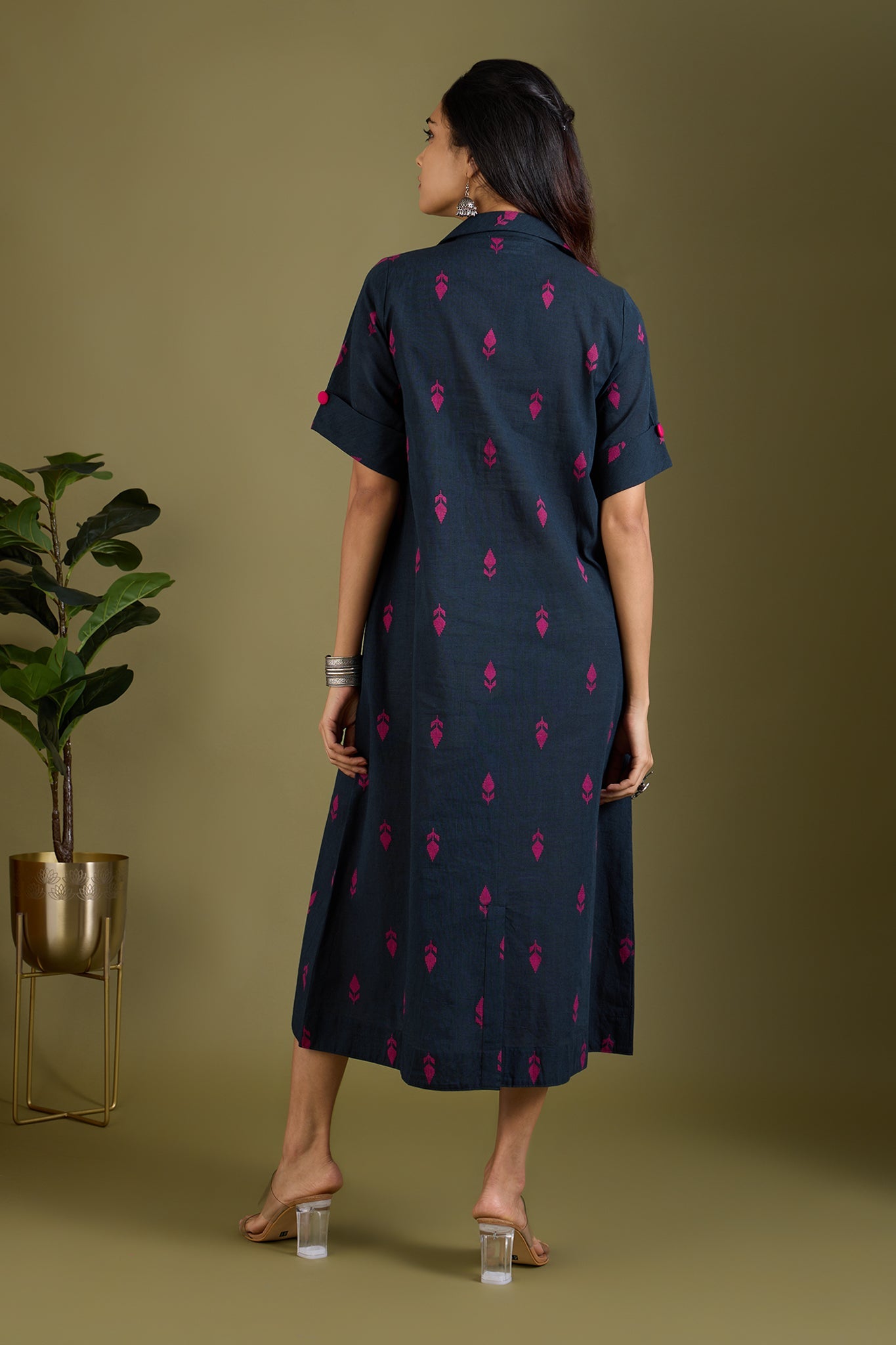 Maati Craft Navy Rosewood Midi Blazer Dress