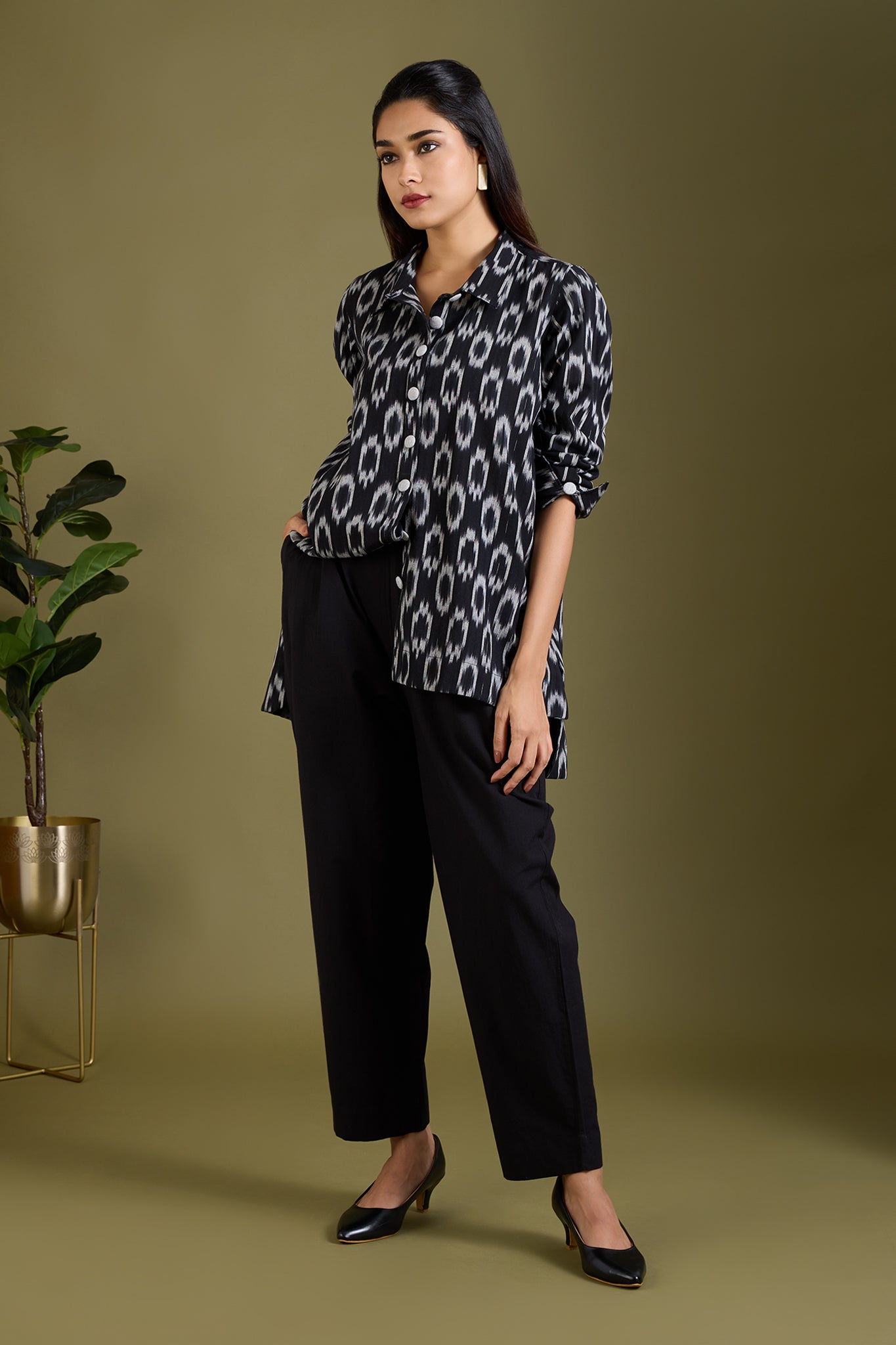 Maati Craft Smoke & Charcoal High Low Hem Cotton Shirt