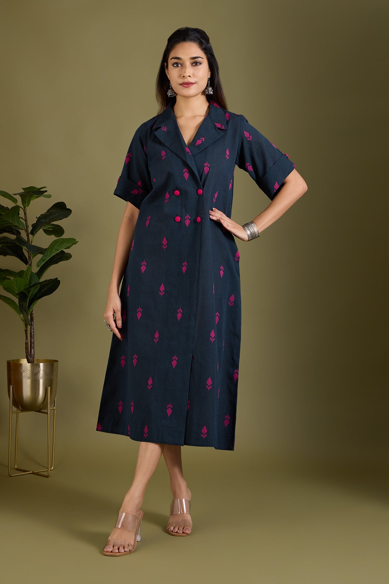 Maati Craft Navy Rosewood Midi Blazer Dress