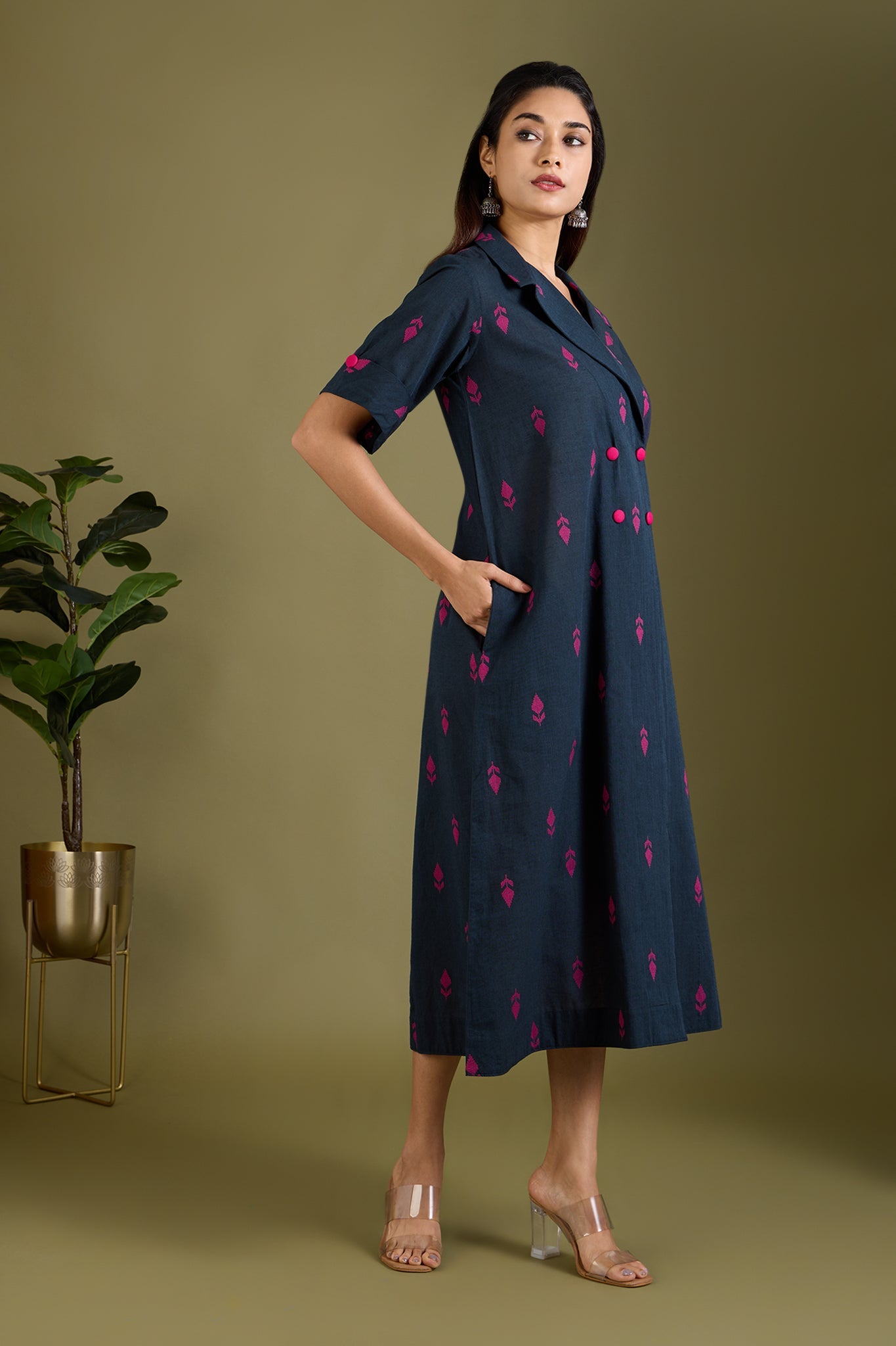 Maati Craft Navy Rosewood Midi Blazer Dress