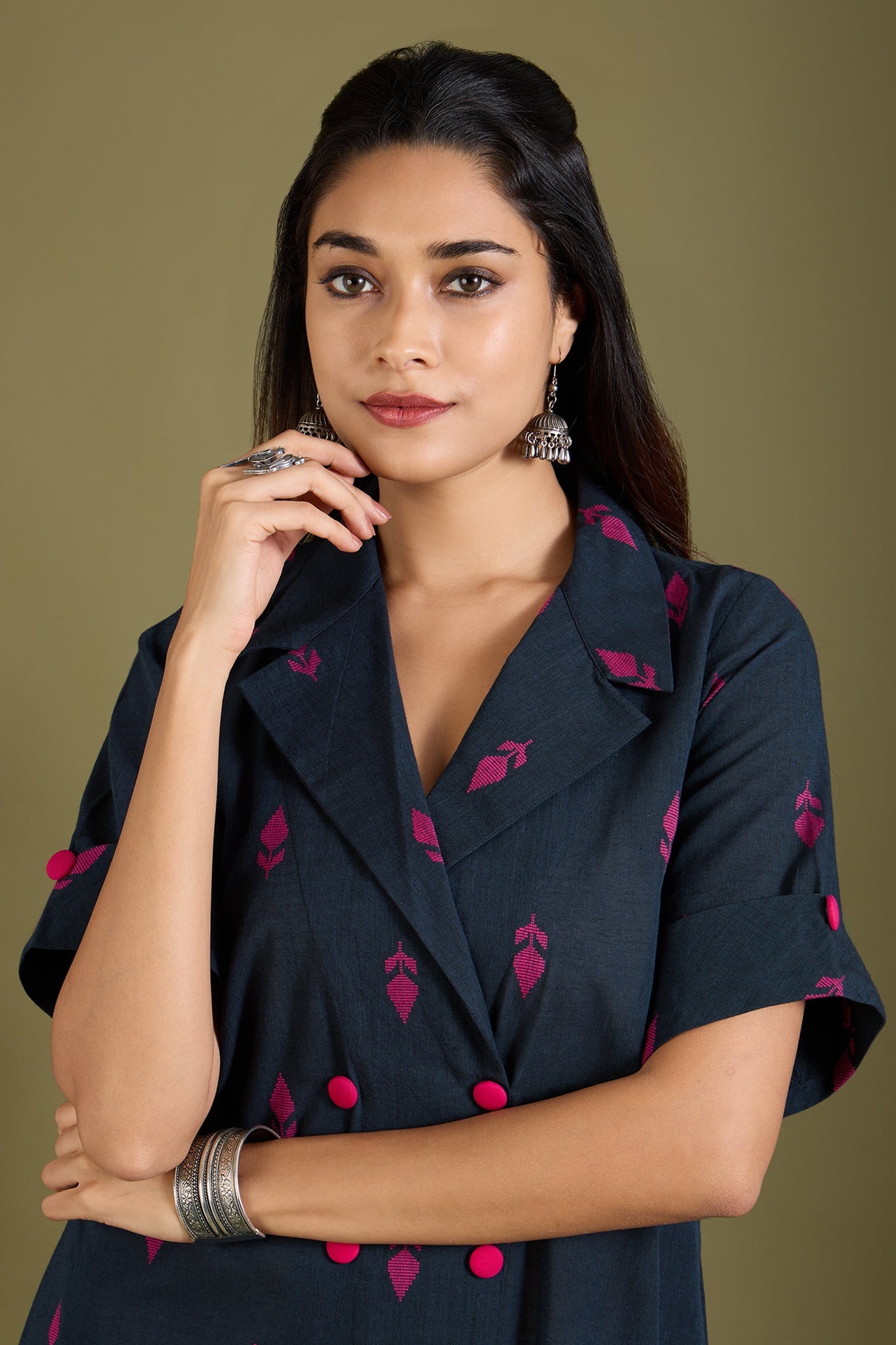 Maati Craft Navy Rosewood Midi Blazer Dress