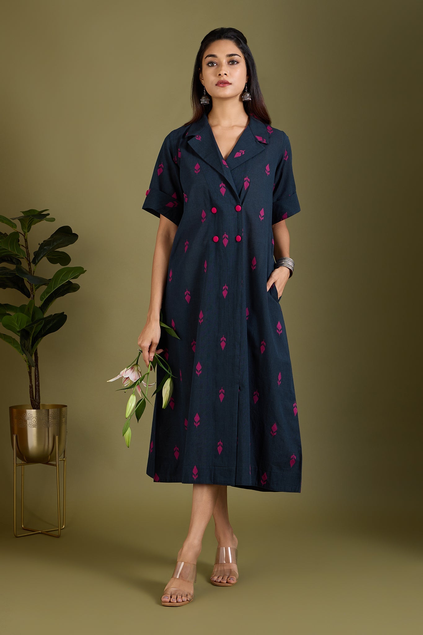 Maati Craft Navy Rosewood Midi Blazer Dress