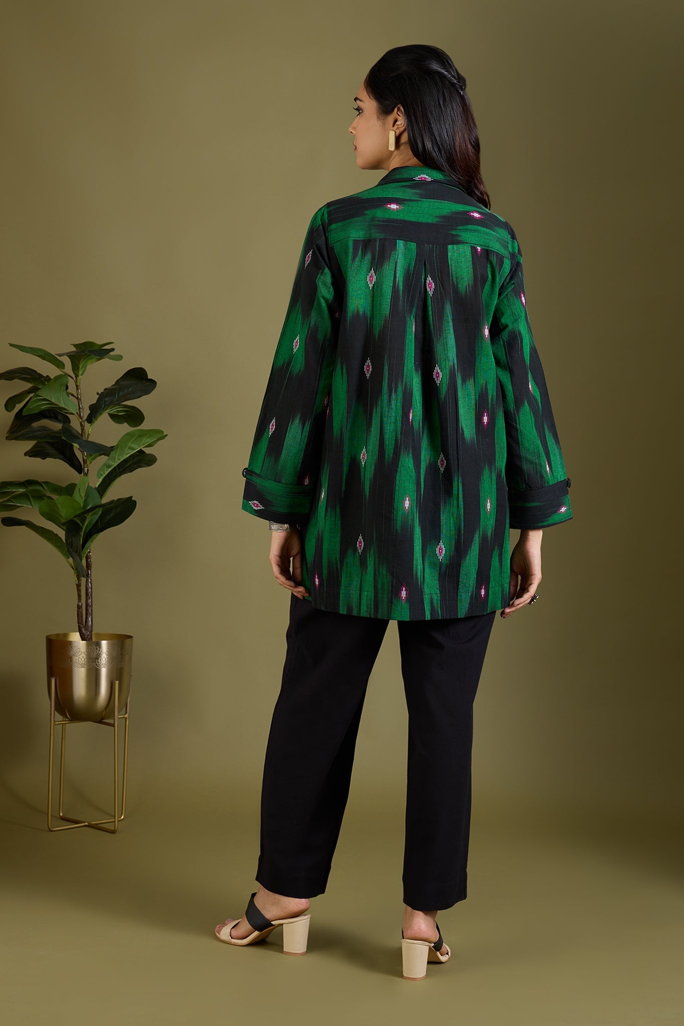Maati Craft Emerald Noir High Low Hem Cotton Shirt