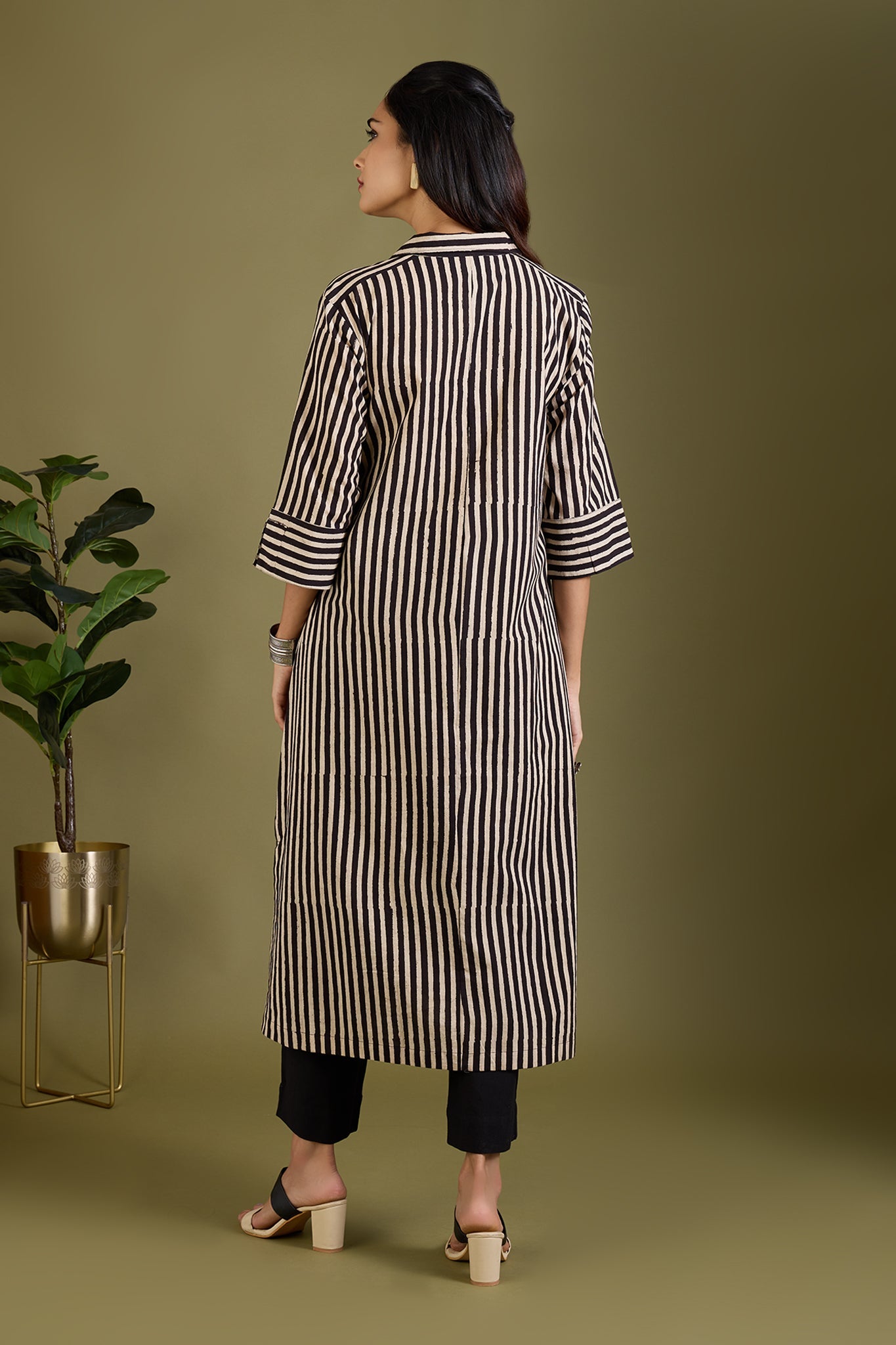 Maati Craft Earthy Noir Streak Long Shirt Dress