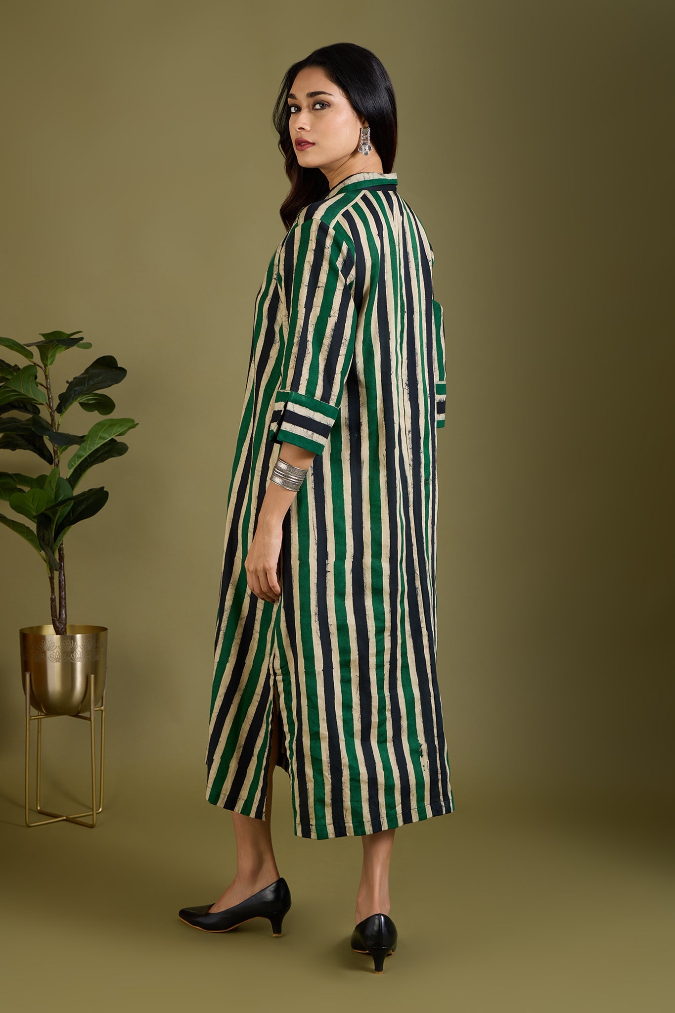 Maati Craft Sage Breeze Lines Long Shirt Dress