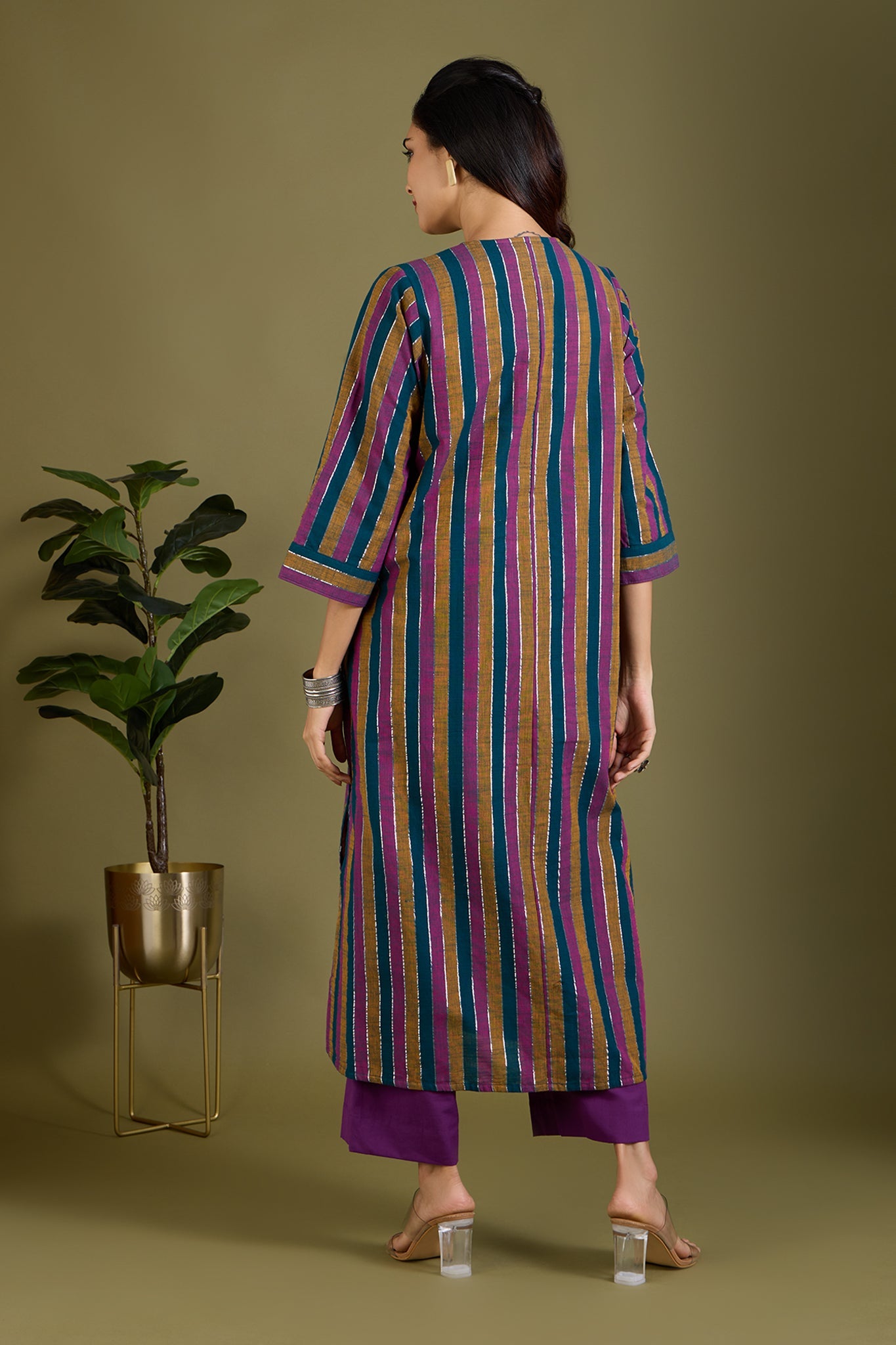 Maati Craft Dusk and Gold Front Zipper A-line Kurta Only