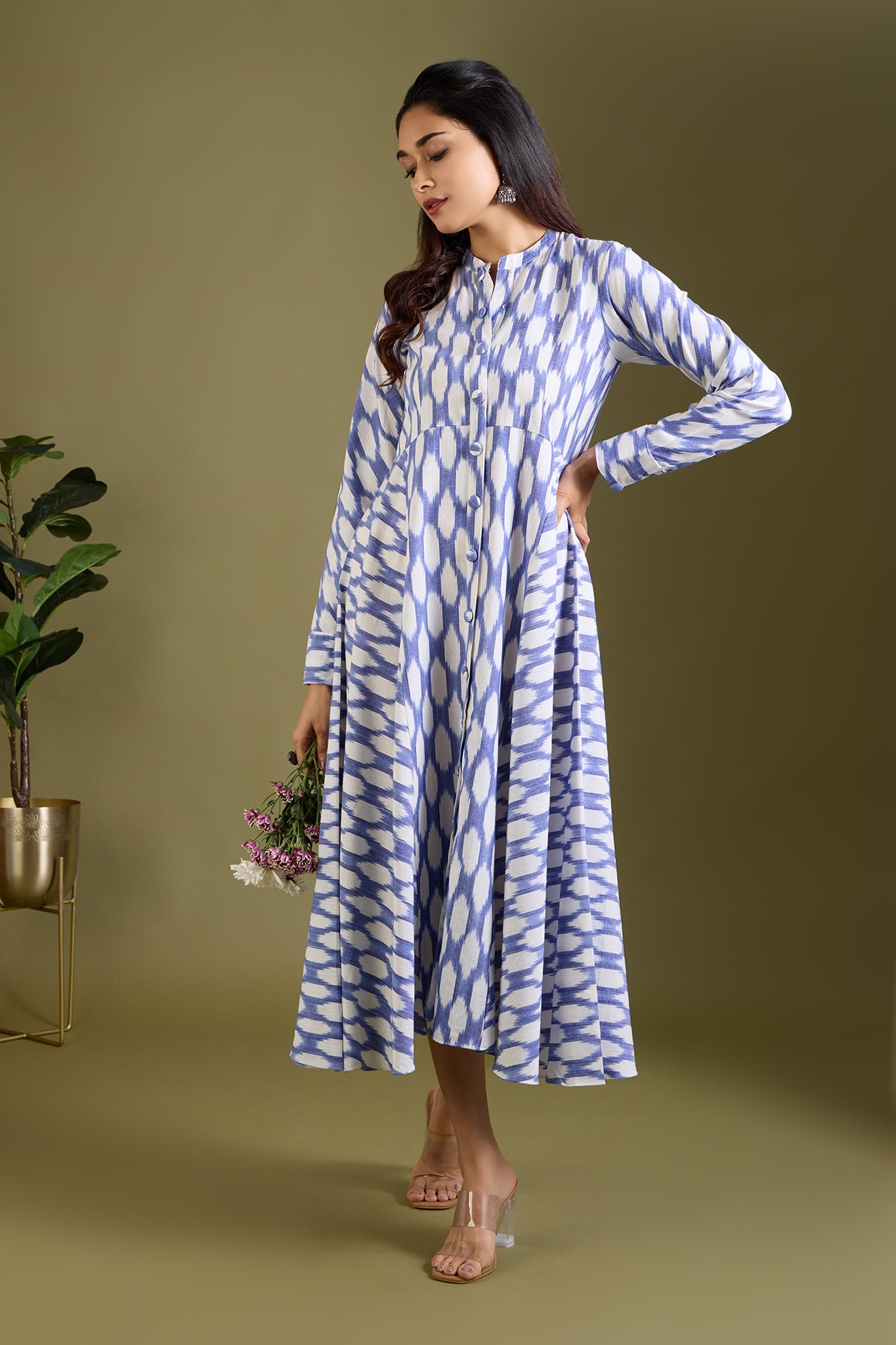 Maati Craft Icy Whisper Flecks Flared Panel Midi Dress