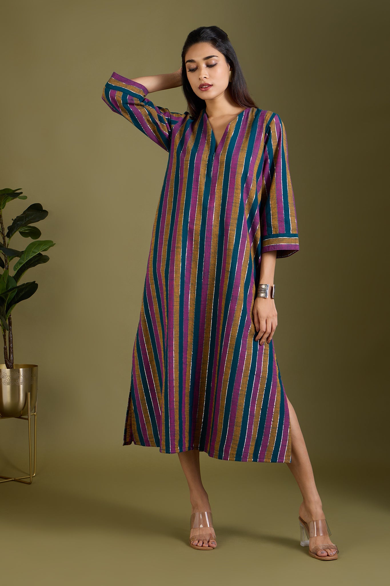 Maati Craft Dusk and Gold Front Zipper A-line Kurta Only
