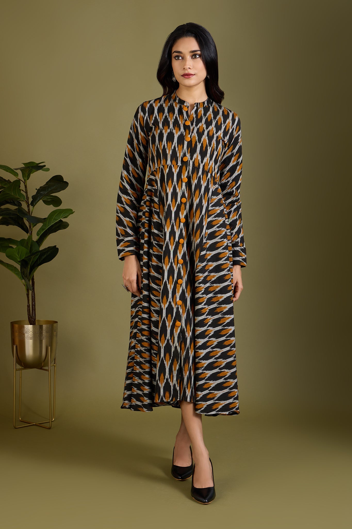 Maati Craft Gilded Nightfall Specks Flared Panel Midi Dress