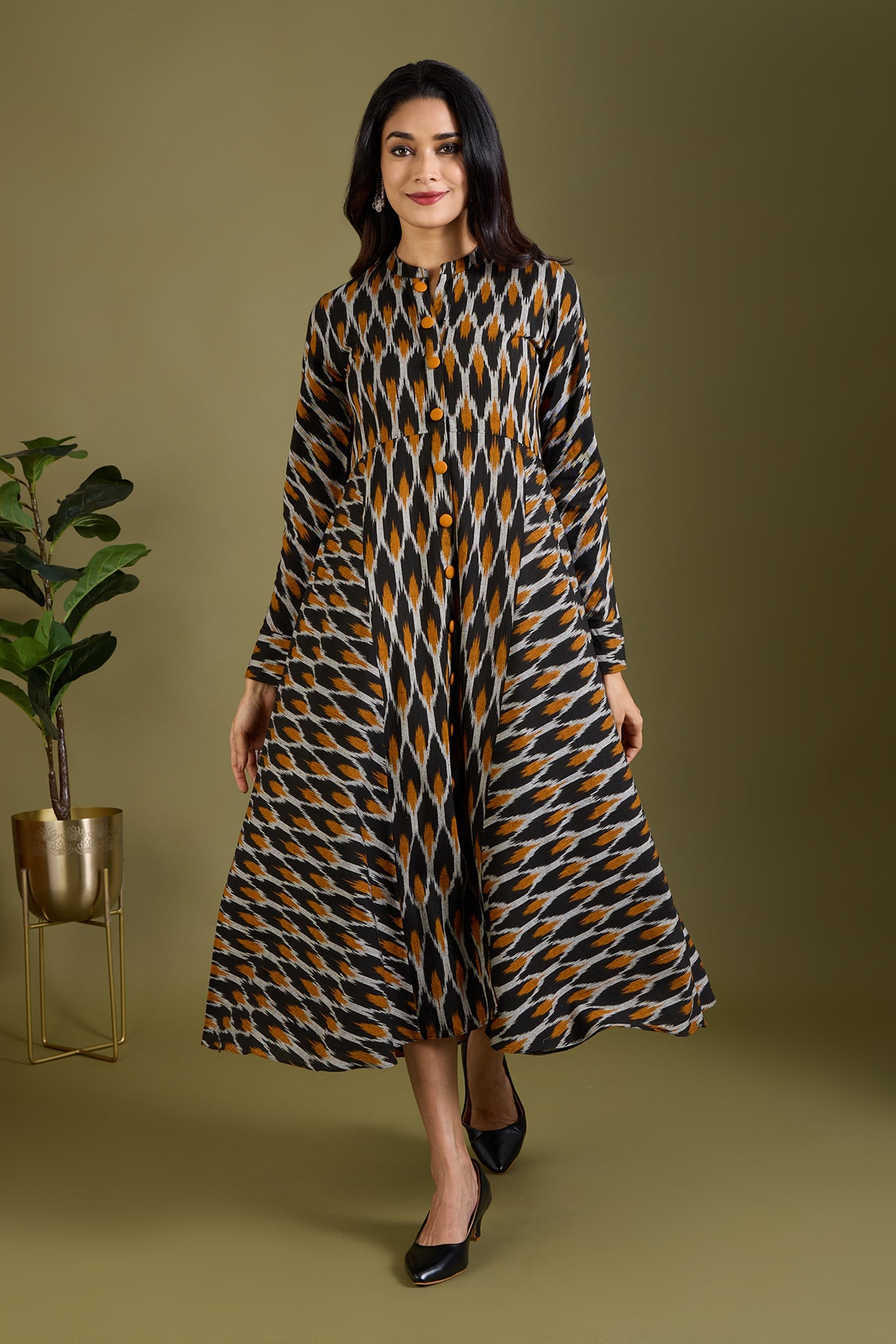 Maati Craft Gilded Nightfall Specks Flared Panel Midi Dress
