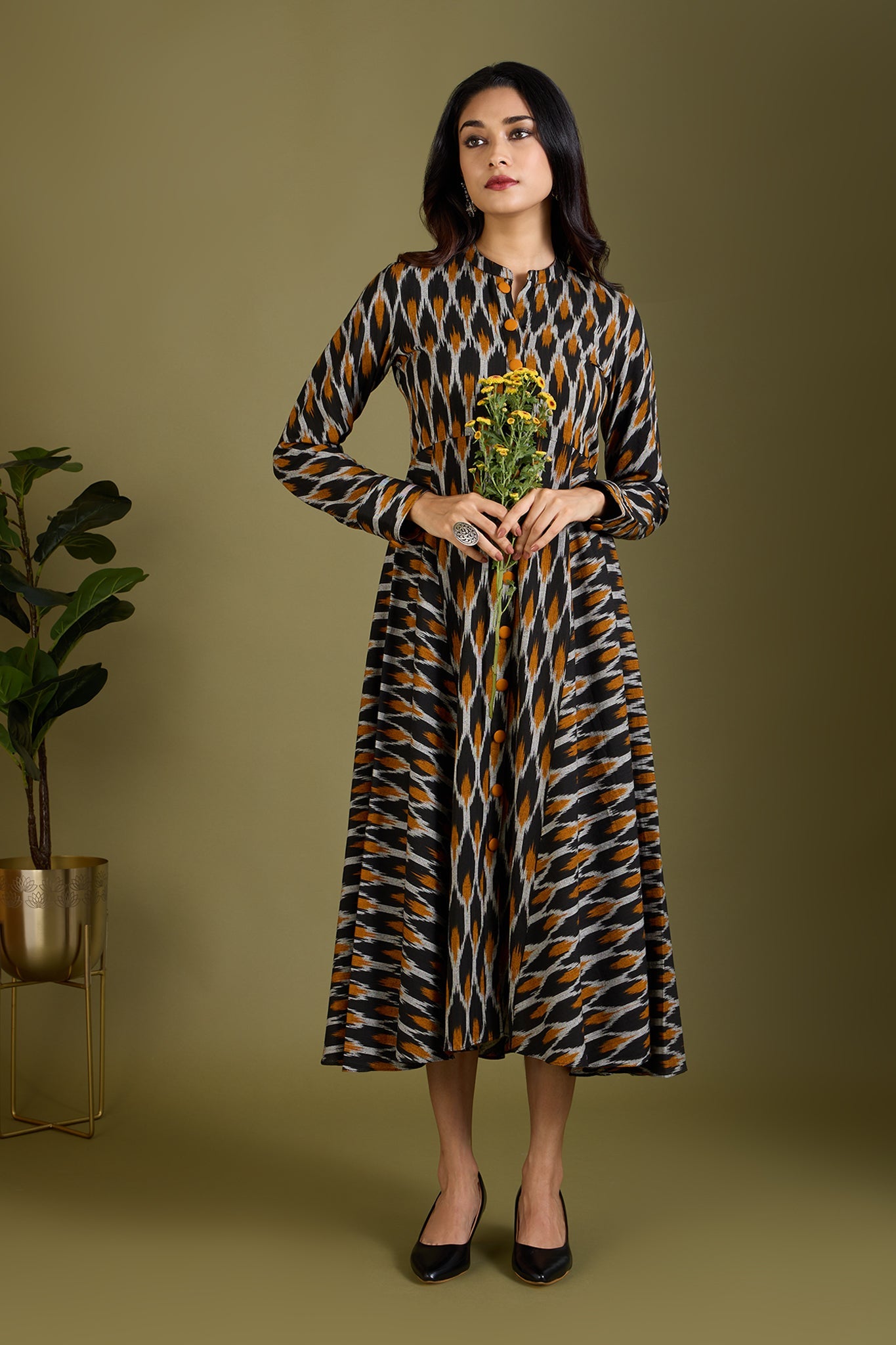 Maati Craft Gilded Nightfall Specks Flared Panel Midi Dress