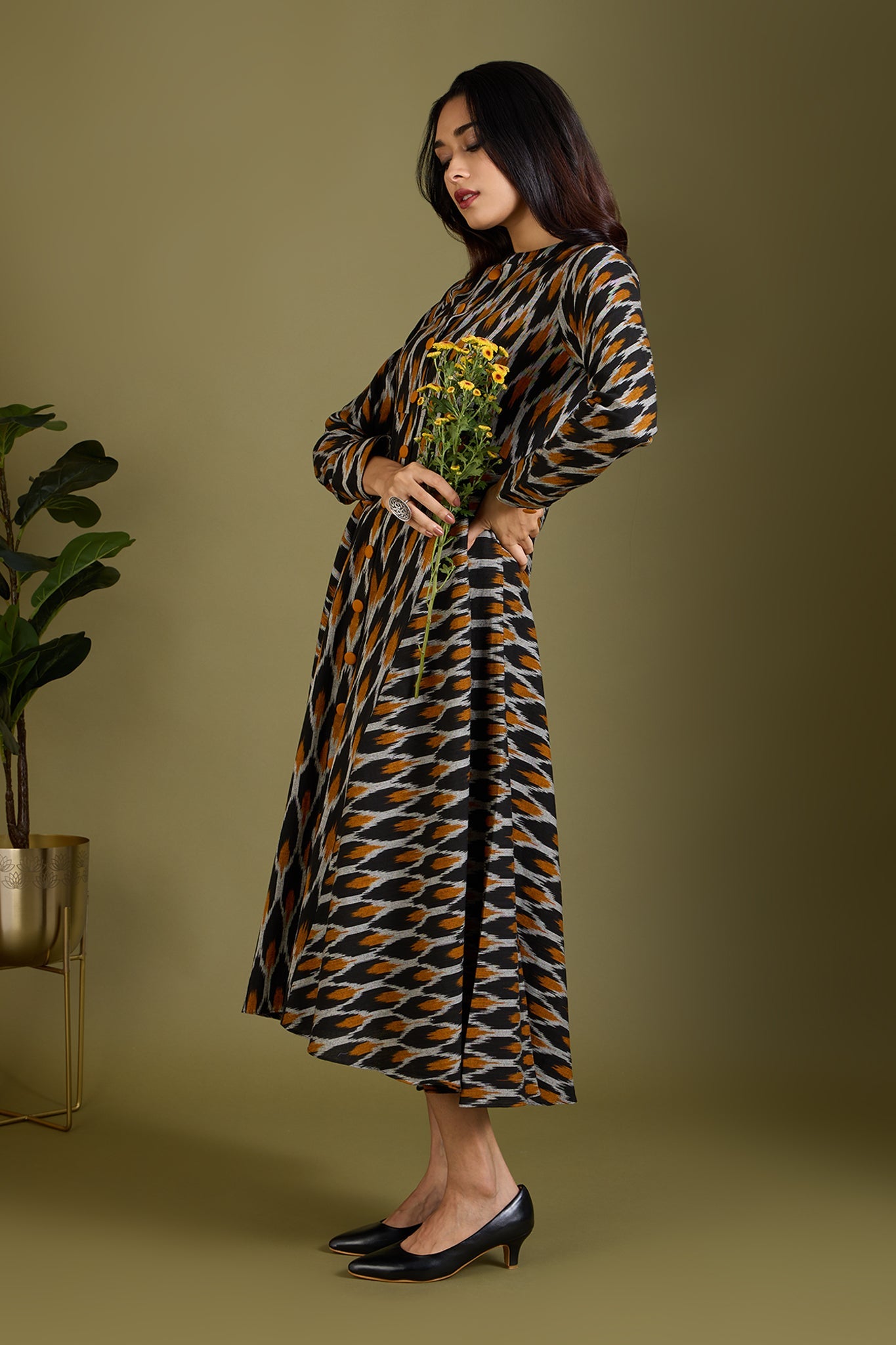 Maati Craft Gilded Nightfall Specks Flared Panel Midi Dress