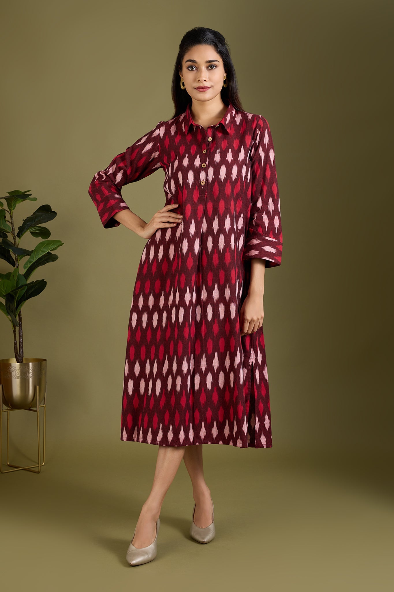 Maati Craft Garnet Mist Long Shirt Dress With Slit