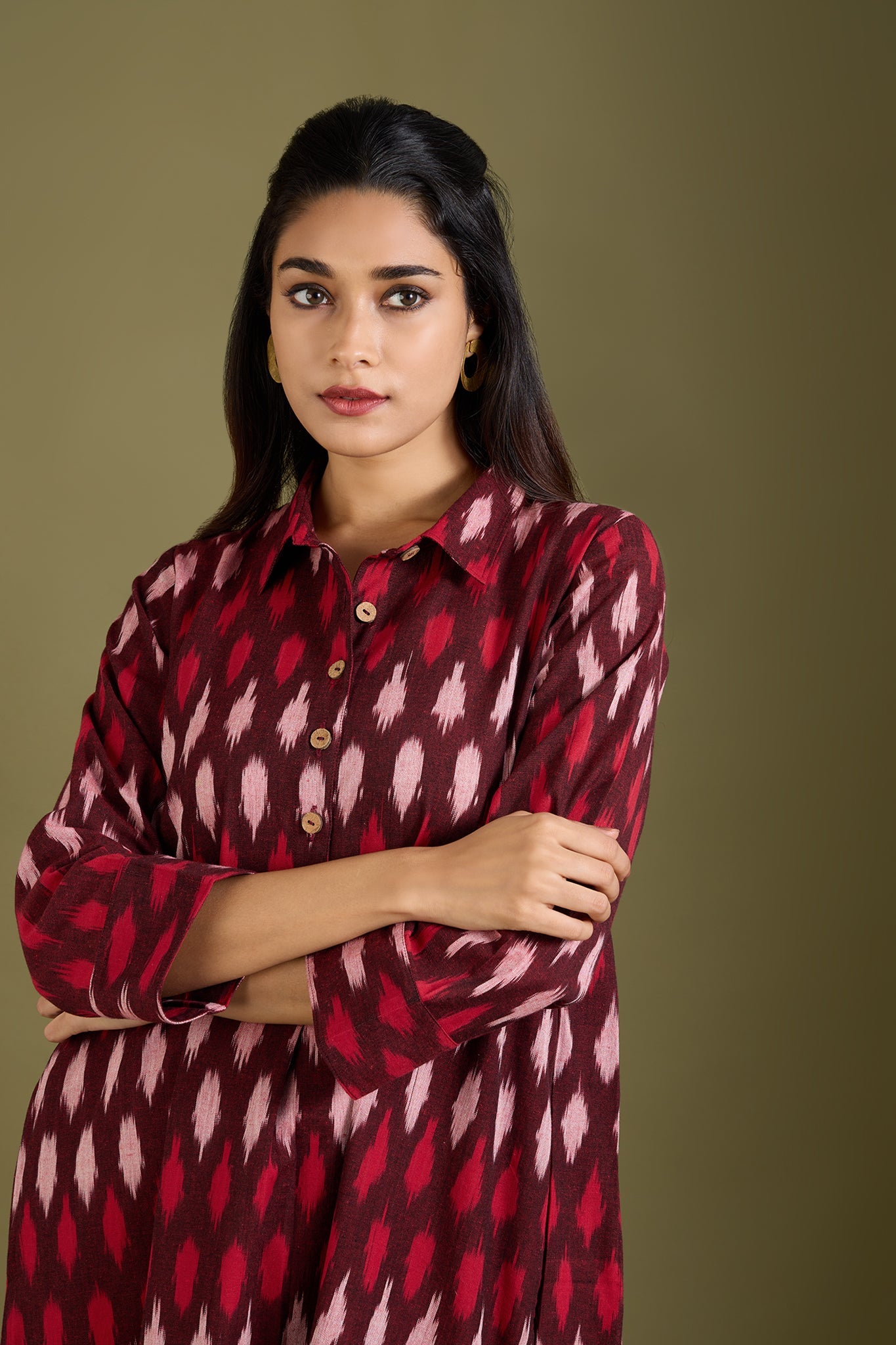 Maati Craft Garnet Mist Long Shirt Dress With Slit