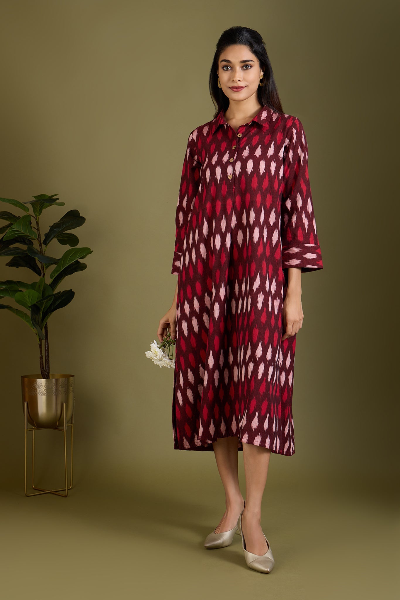 Maati Craft Garnet Mist Long Shirt Dress With Slit