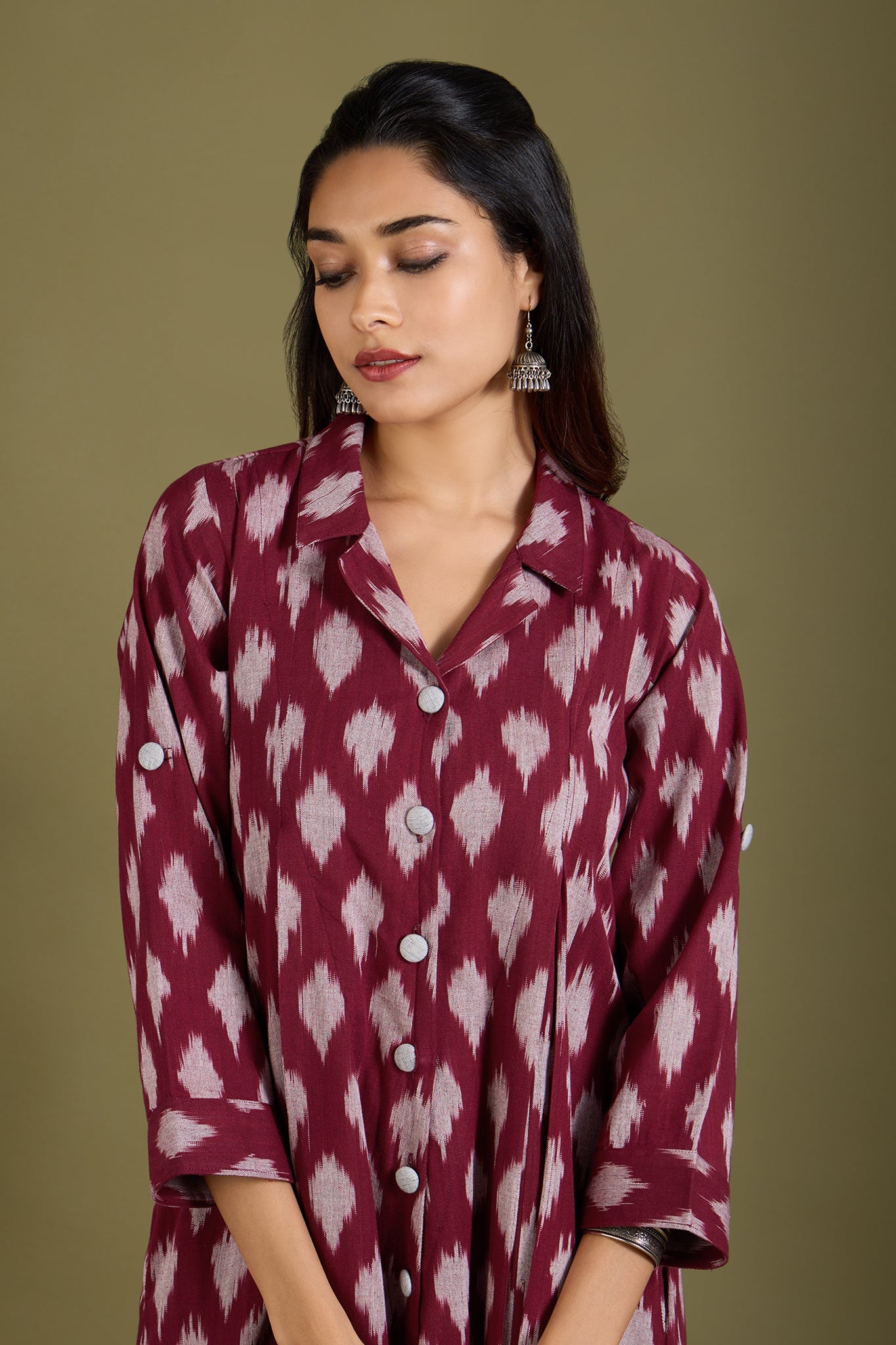 Maati Craft Winewood Whisper Cotton Jumpsuit with Pockets & Collar