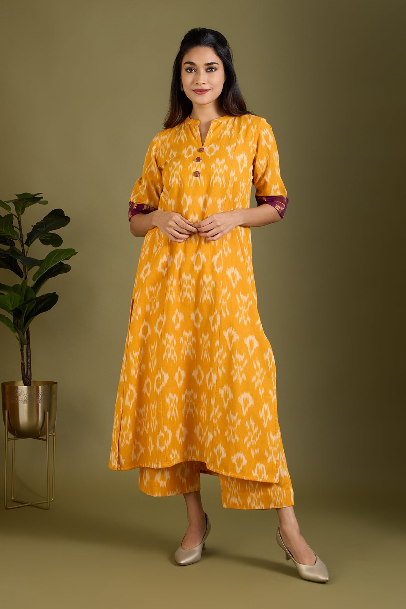 Maati Craft Co-ord Set Gilded Marigold Radiance Long Panel Kurta (Set of 2)