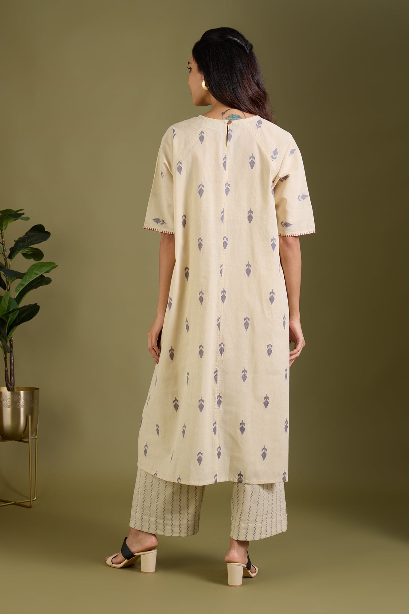 Maati Craft Co-ord set Sandstone Leaves drop shoulder tunic & pants (set of 2)