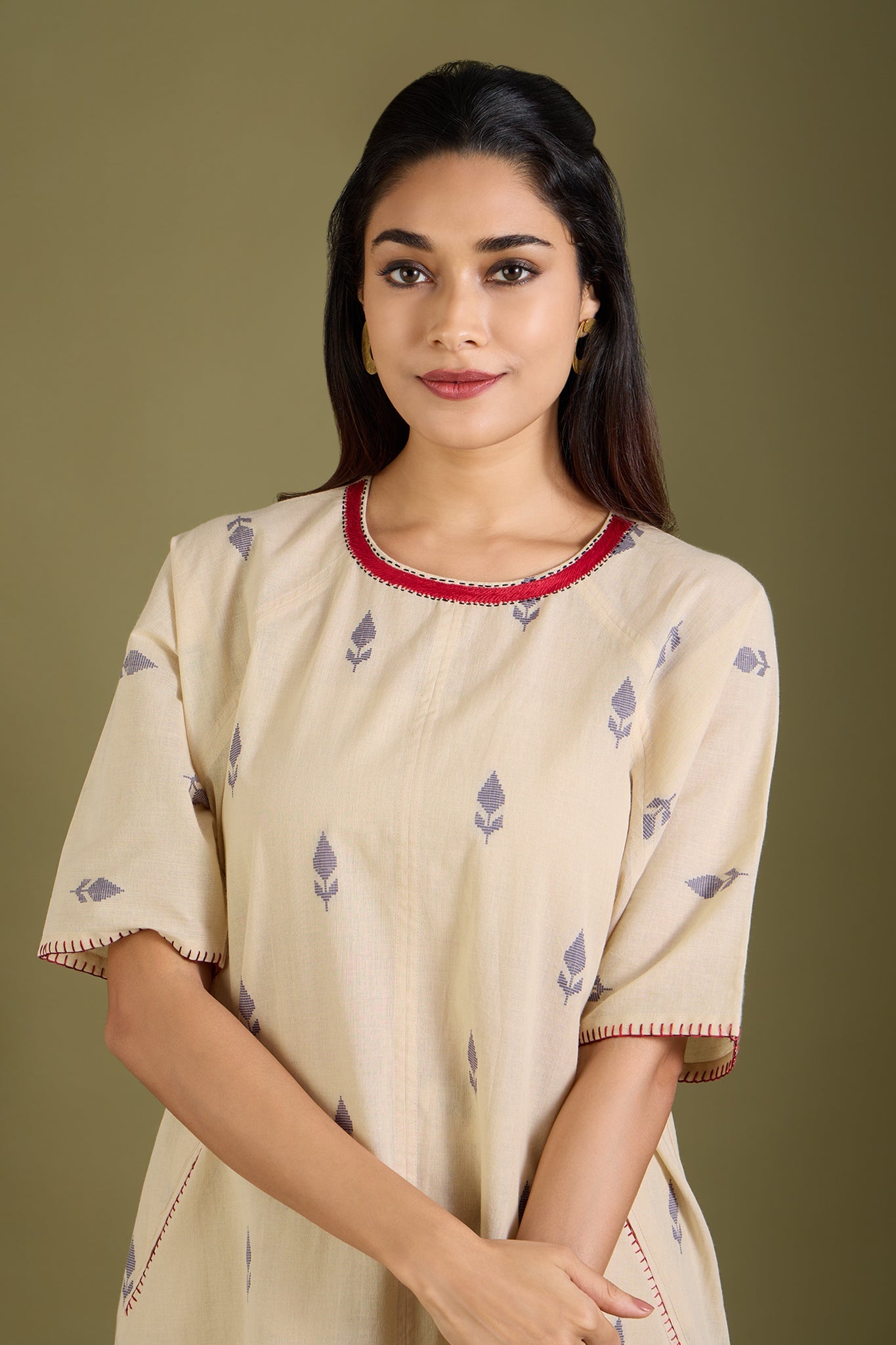 Maati Craft Co-ord set Sandstone Leaves drop shoulder tunic & pants (set of 2)