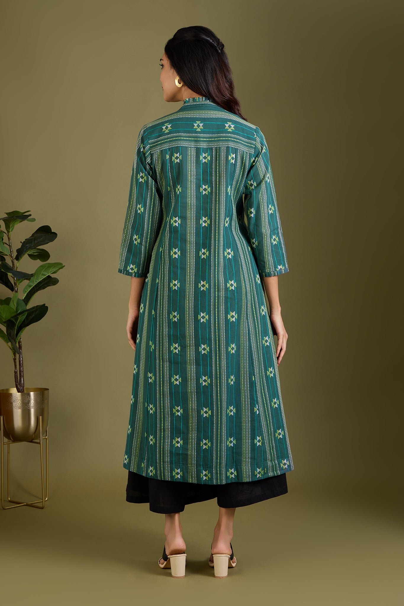 Maati Craft Sage Threads Pleated Neck Pintuck Dress