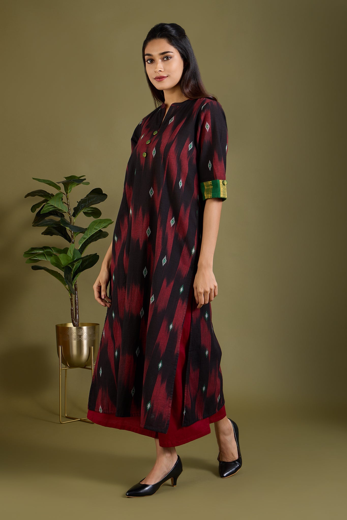 Maati Craft Crimson Shadows Long Panel Kurta Only
