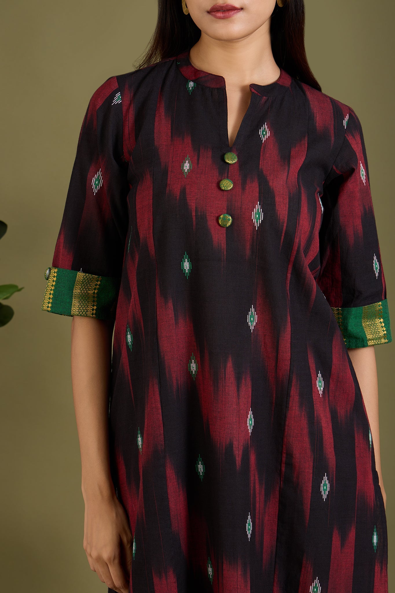 Maati Craft Crimson Shadows Long Panel Kurta Only