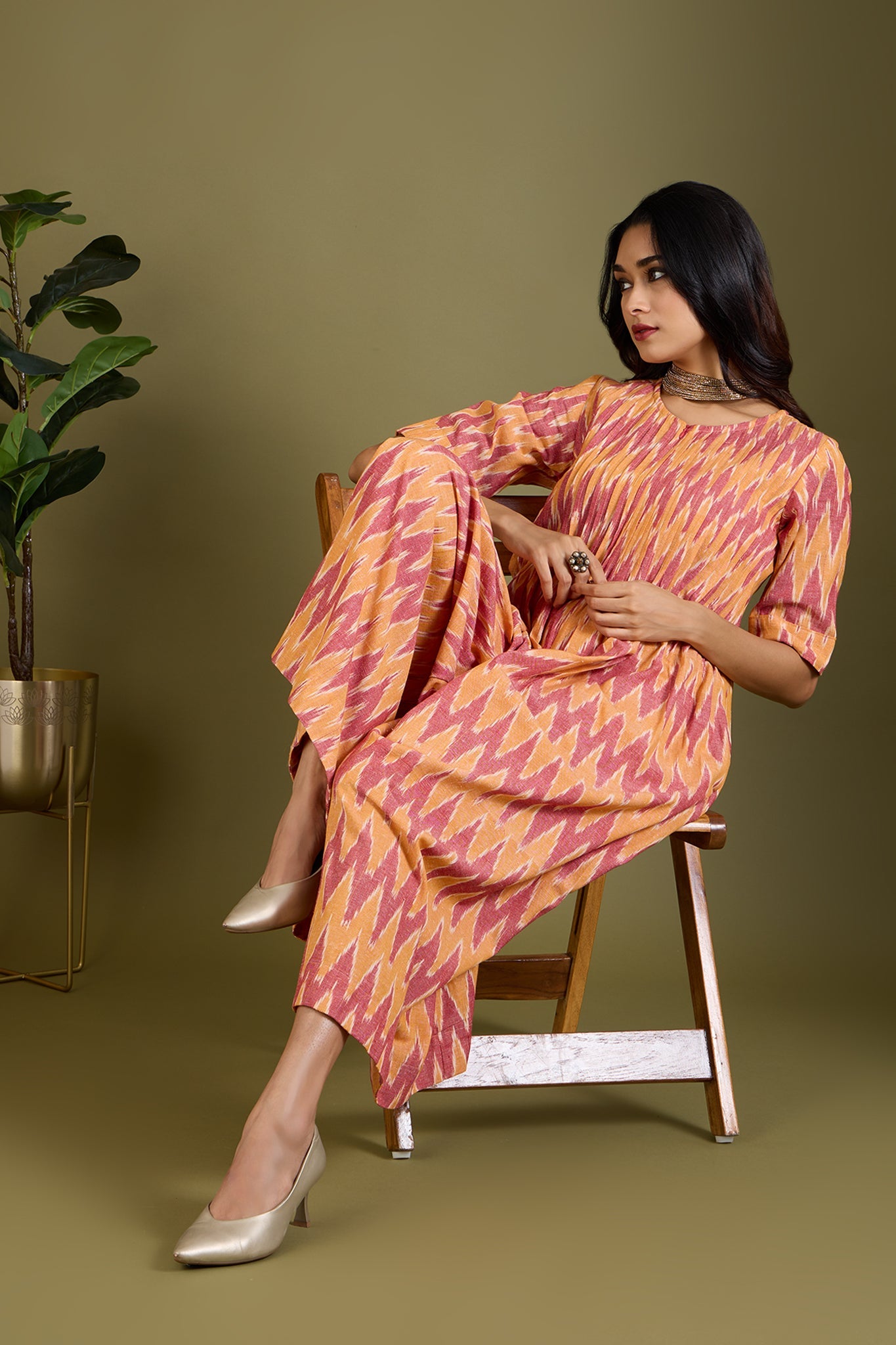 cotton jumpsuit with pintuck & front zipper