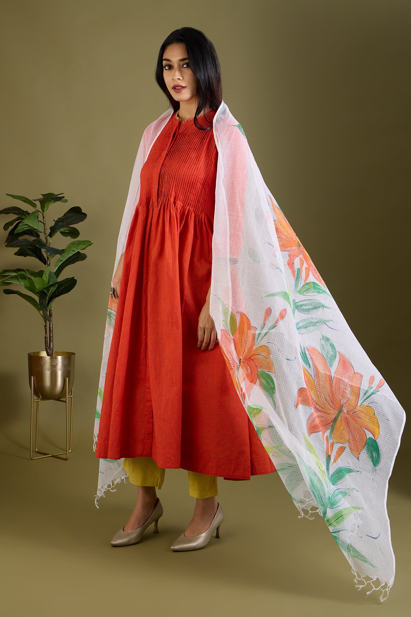 Maati Craft Saffron Lined Glow Infinity Pntuck Dress